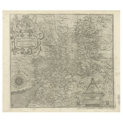 Antica mappa incisa in rame del Gloucestershire in Inghilterra, 1637
