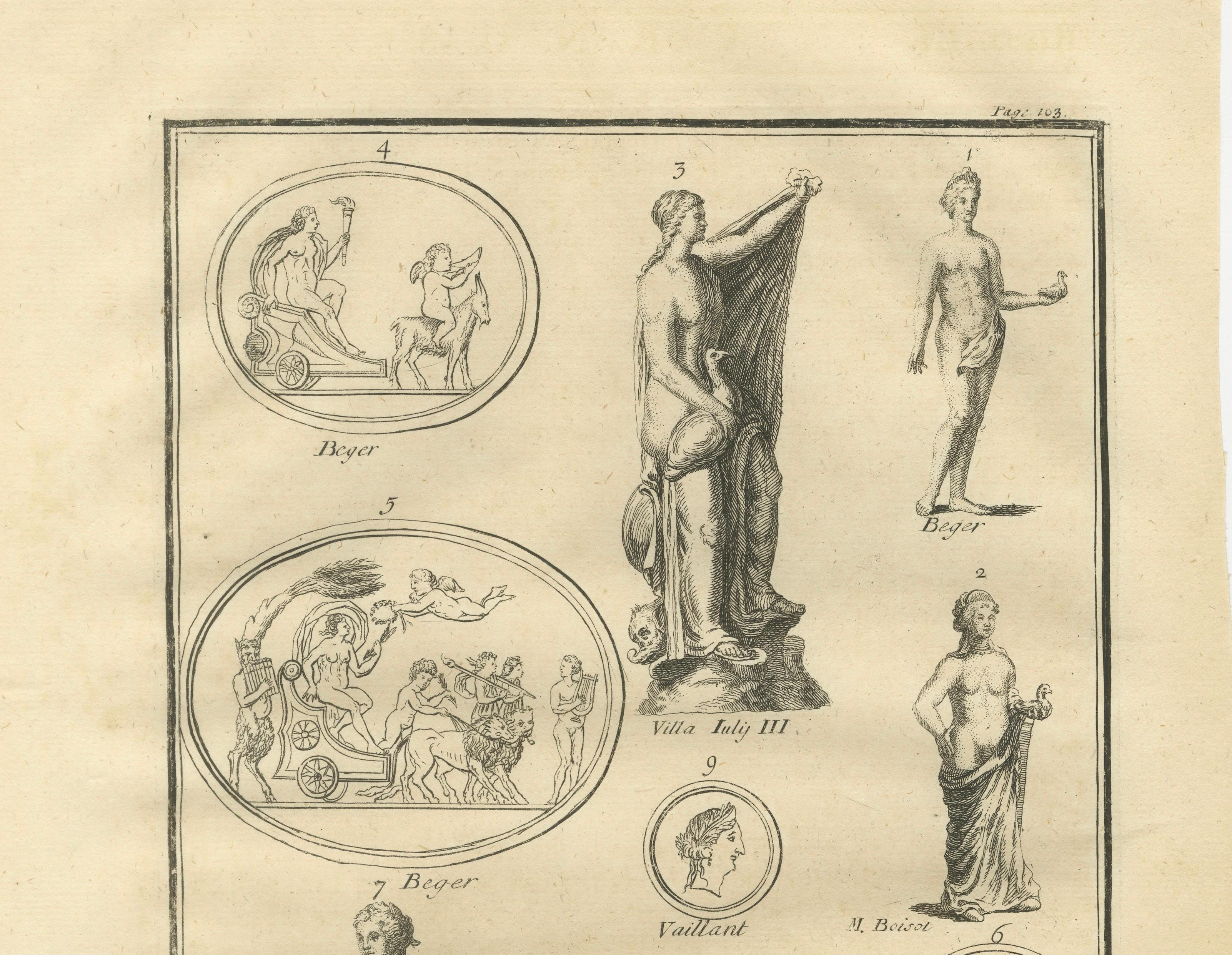 Antique Copper Engraving, Mythological Relief, Early 18th Century