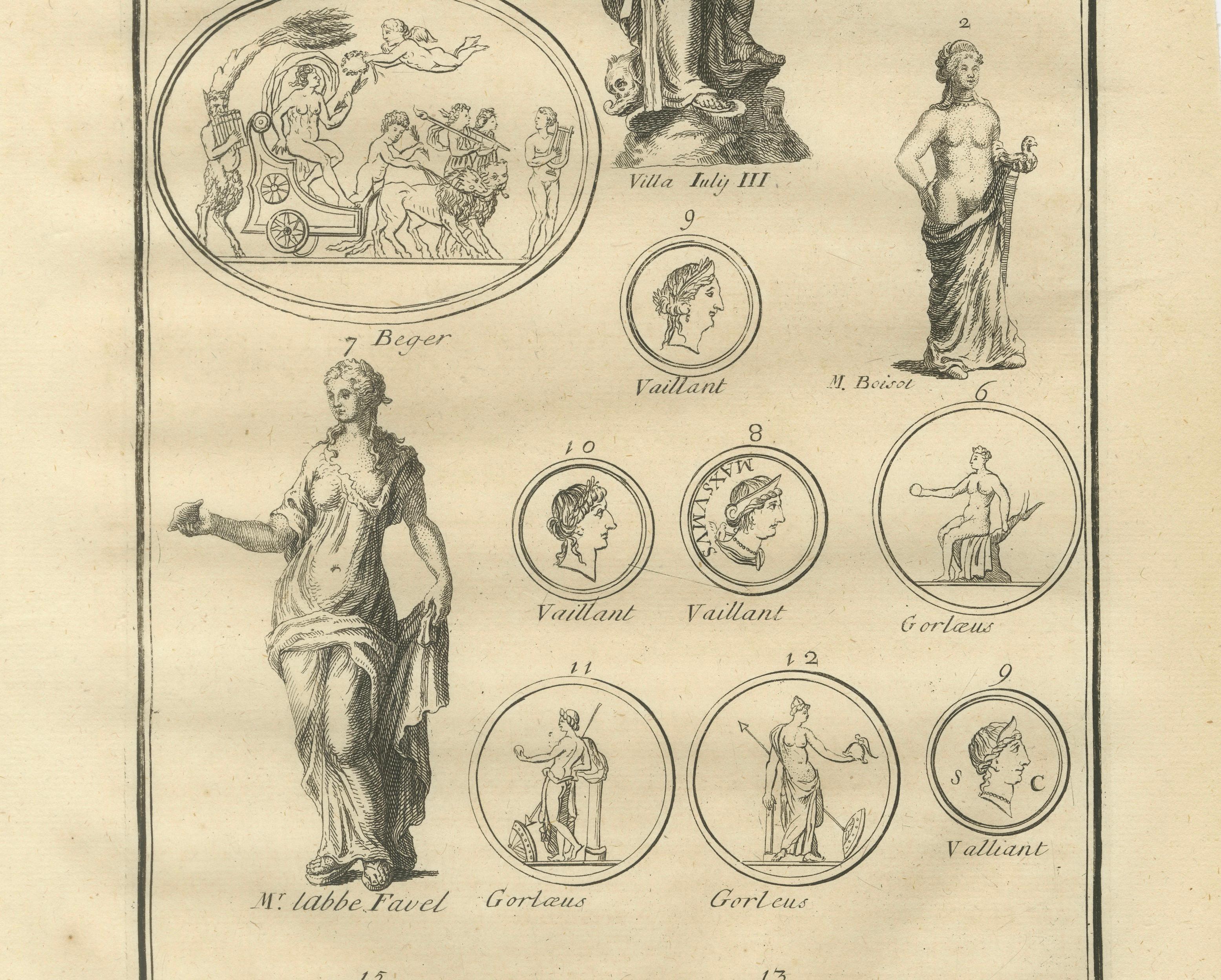 Antique Copper Engraving, Mythological Relief, Early 18th Century