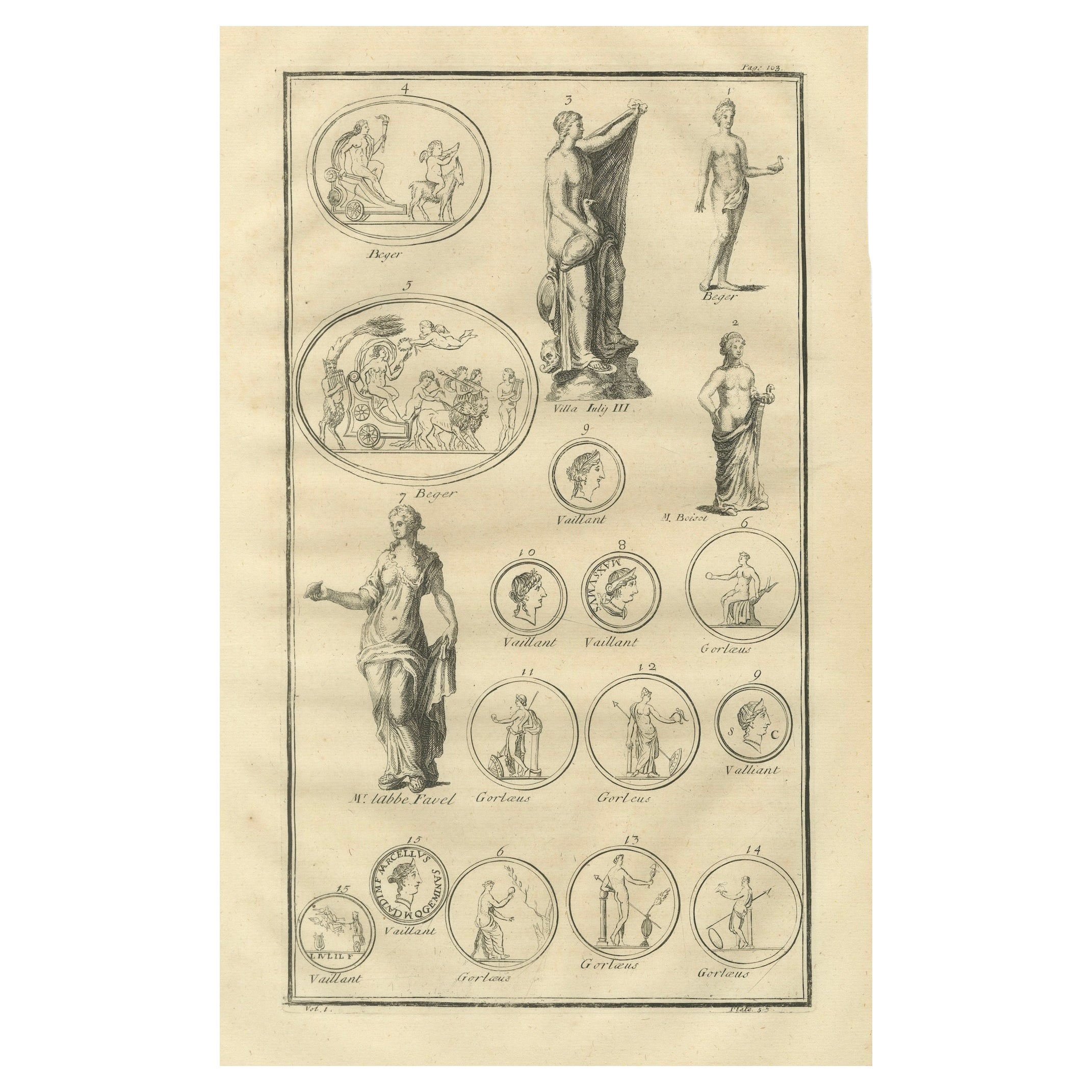 Antique Copper Engraving, Mythological Relief, Early 18th Century
