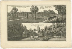 Antique Copper Engraving of an Italian Vineyard and a Farm, ca.1785