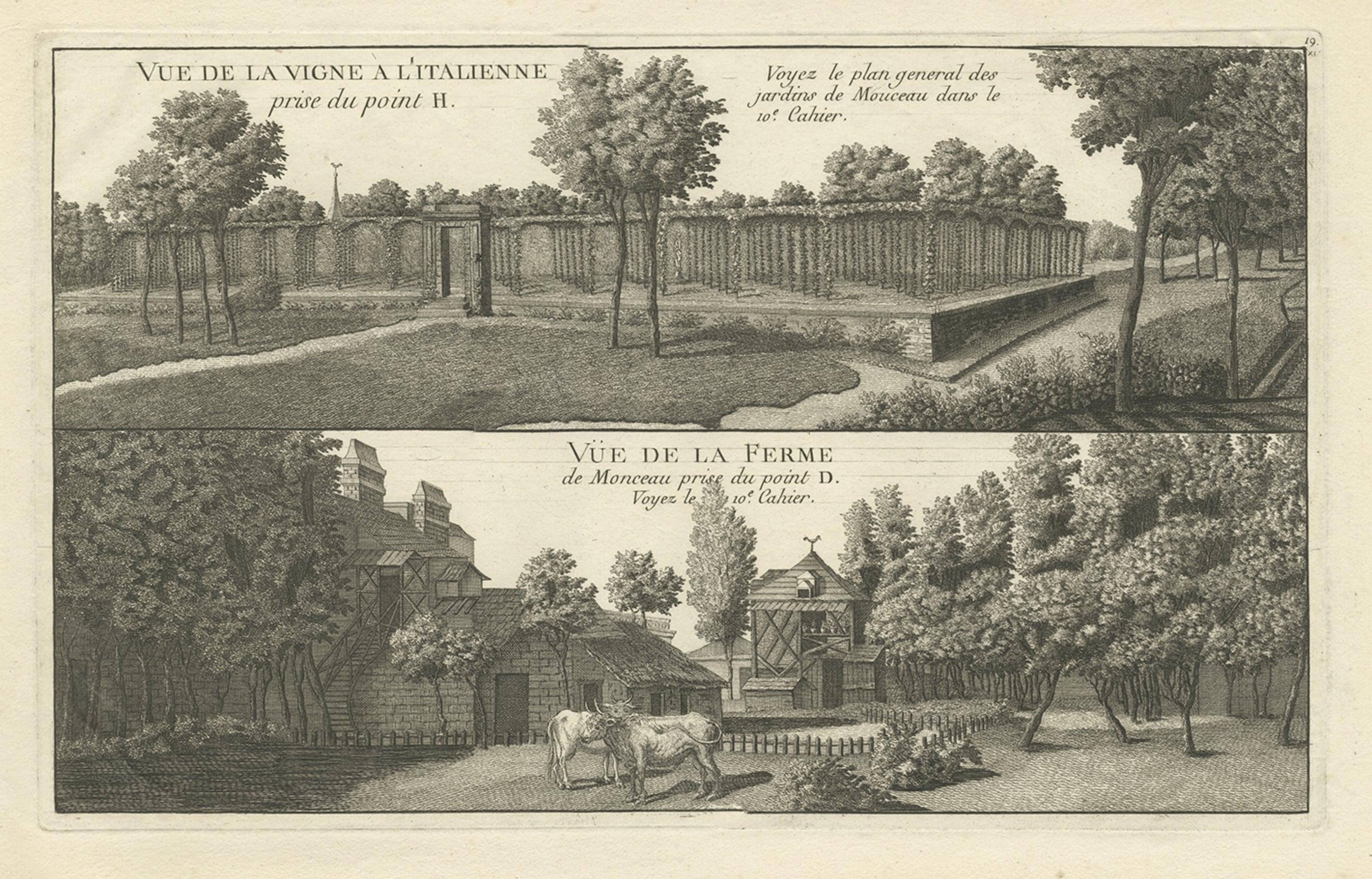 Antique Copper Engraving of an Italian Vineyard and a Farm, ca.1785 In Good Condition For Sale In Langweer, NL
