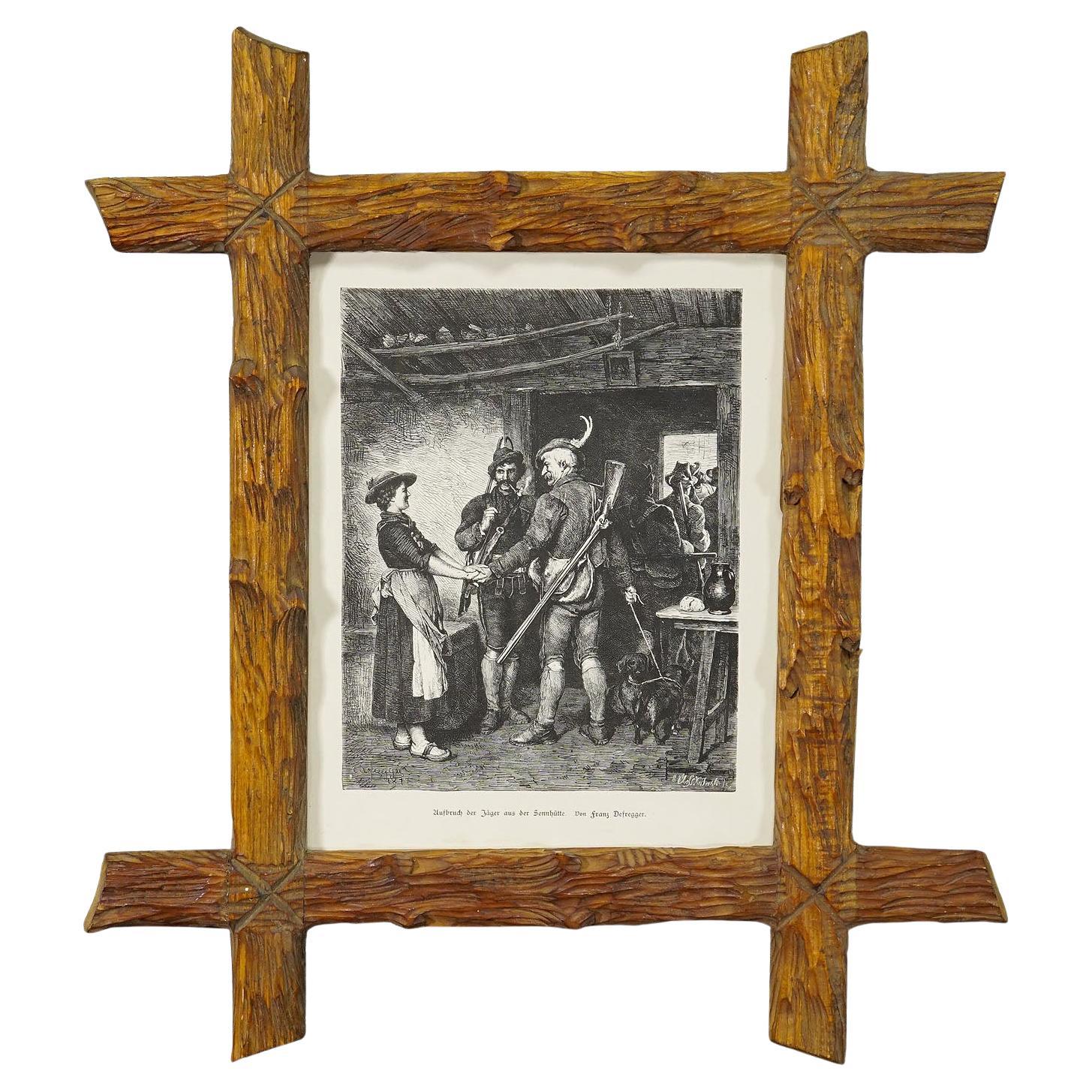 Grabado antiguo en cobre con escena bávara ca. 1900