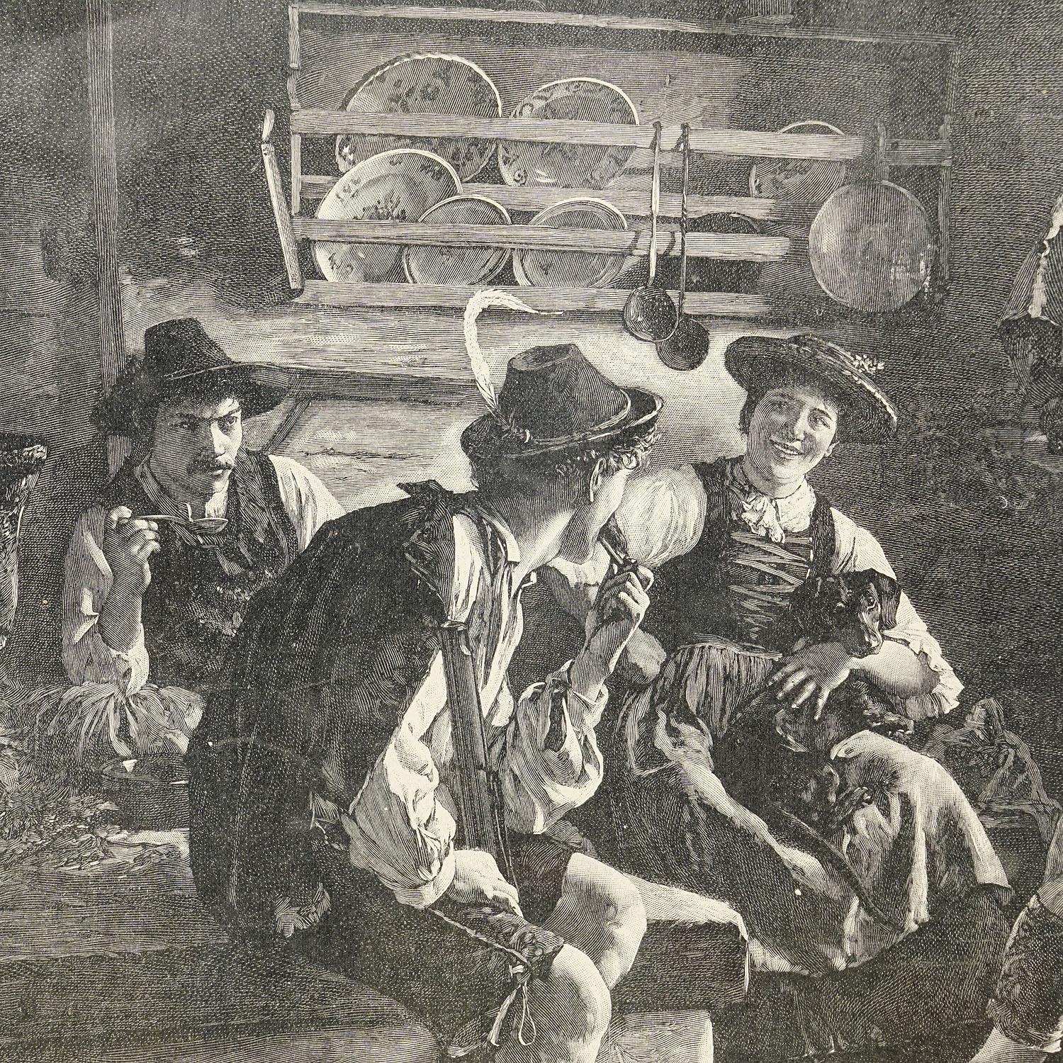 Country Impression ancienne en cuivre avec scène bavaroise populaire, vers 1900 en vente