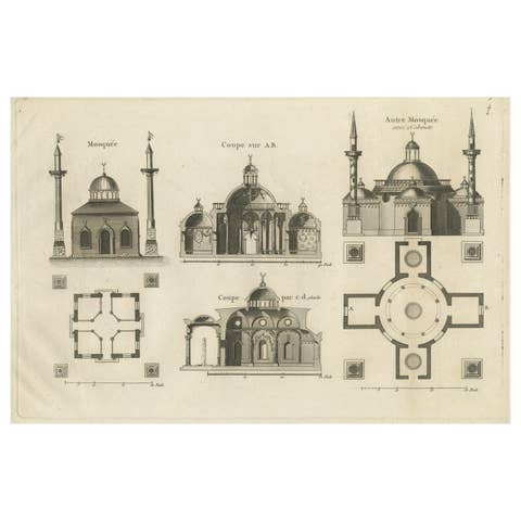 Antique Copper Engraving Showing Two Mosques, ca.1785