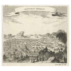 Gravure ancienne sur cuivre avec une vue panoramique de Mexico, vers 1760