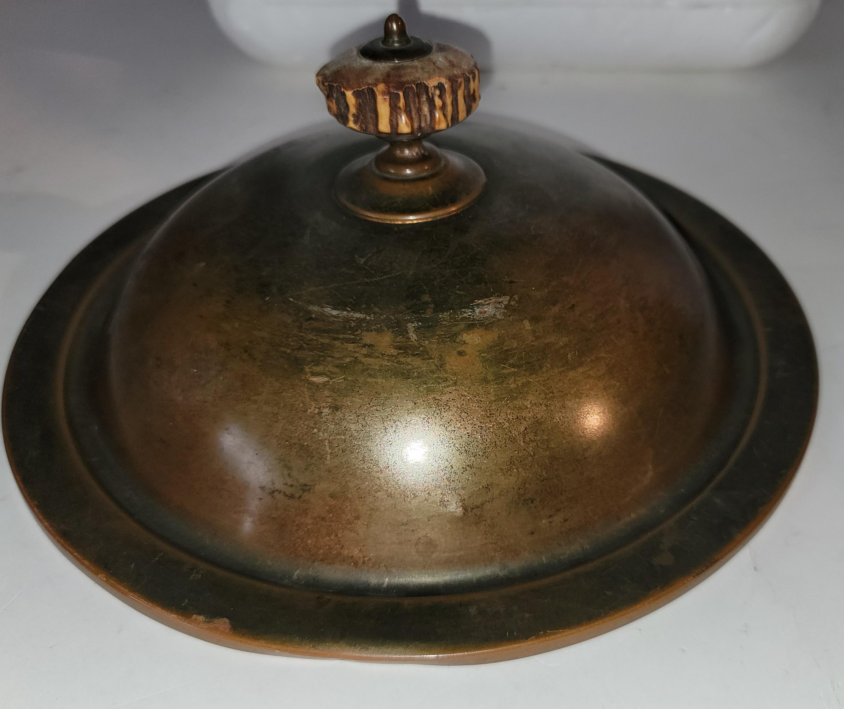 Antike Kupfer Frying Pan mit Hirschgeweihgriffen im Angebot 2