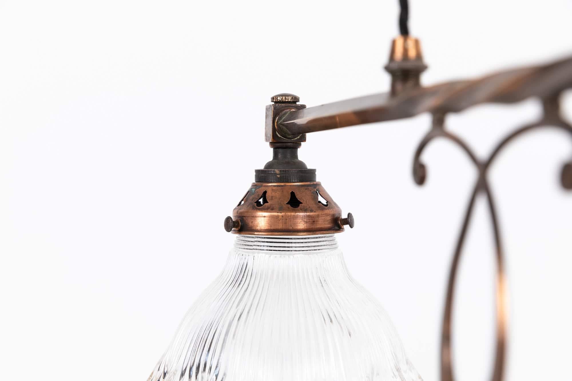 

An elegant rise and fall ceiling light made in England by GEC. c.1930

Of exceptional quality as is expected by high-end fittings from GEC. Oxodised copper on brass construction throughout - which has tarnished to a beautiful patina - with a