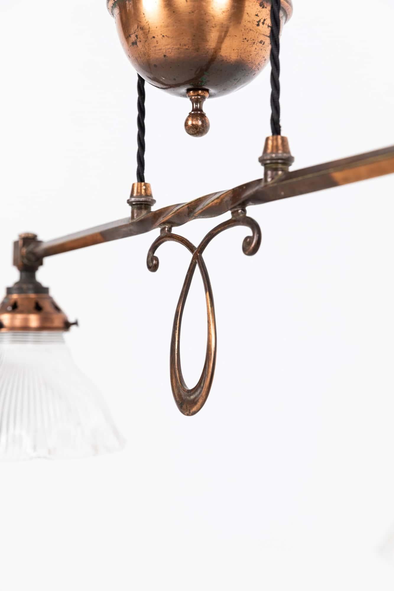 Antique Copper GEC Rise and Fall Prismatic Glass Ceiling Light Lamp, c.1930 In Good Condition In London, GB