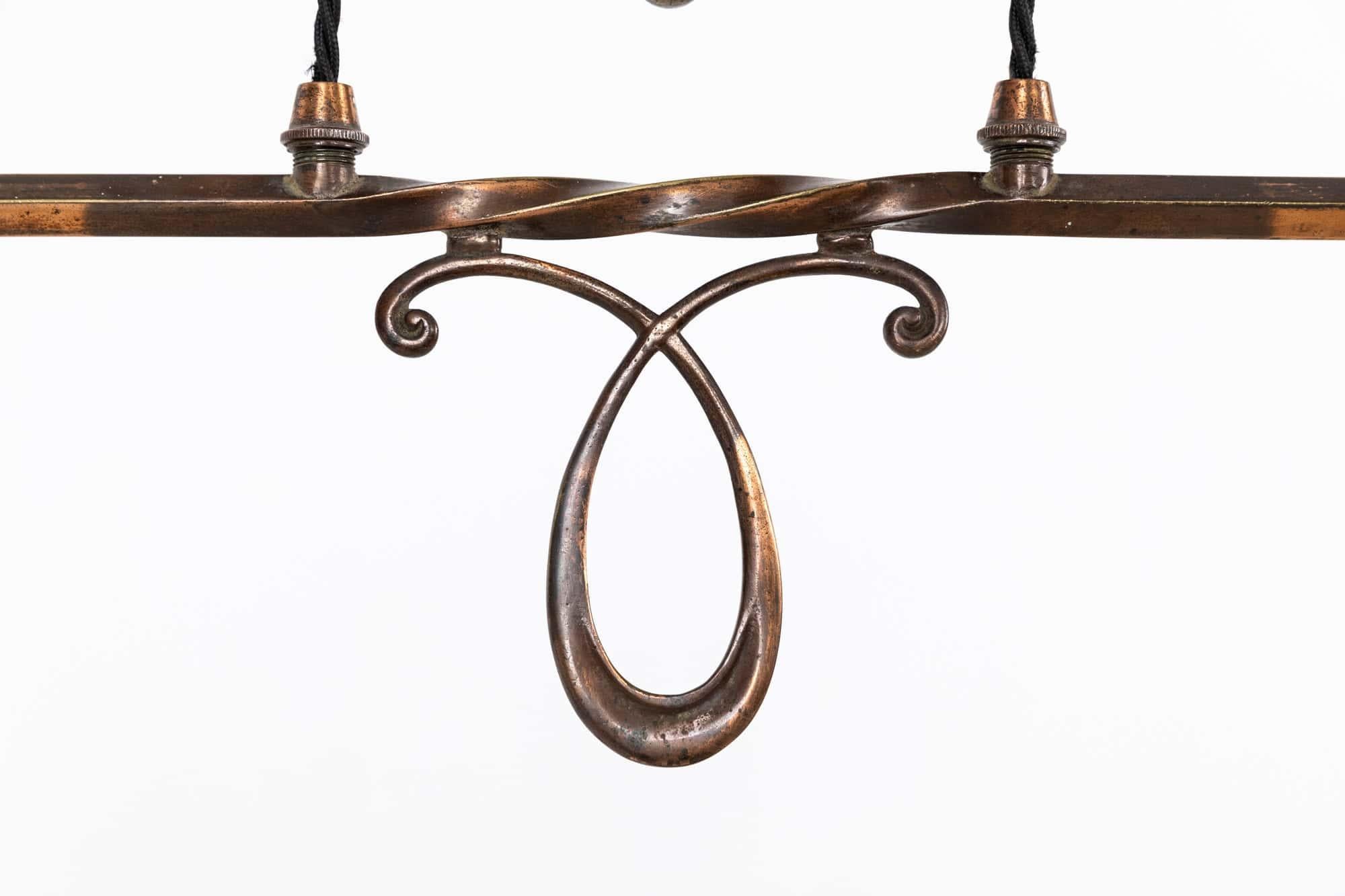 Brass Antique Copper GEC Rise and Fall Prismatic Glass Ceiling Light Lamp, c.1930