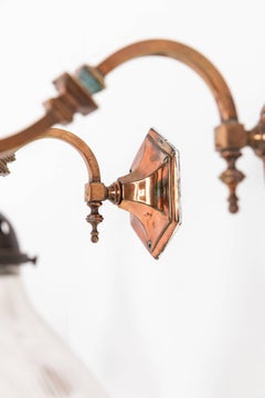 Antique Copper GEC Wall Lamp Sconce Light with Prismatic Glass Shades c.1920