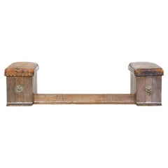 Antique copper hearth bench/club fender with leather seating and storage space
