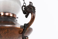 Antique Copper Holophane Prismatic Glass Sanctuary Pendant Light. C.1920