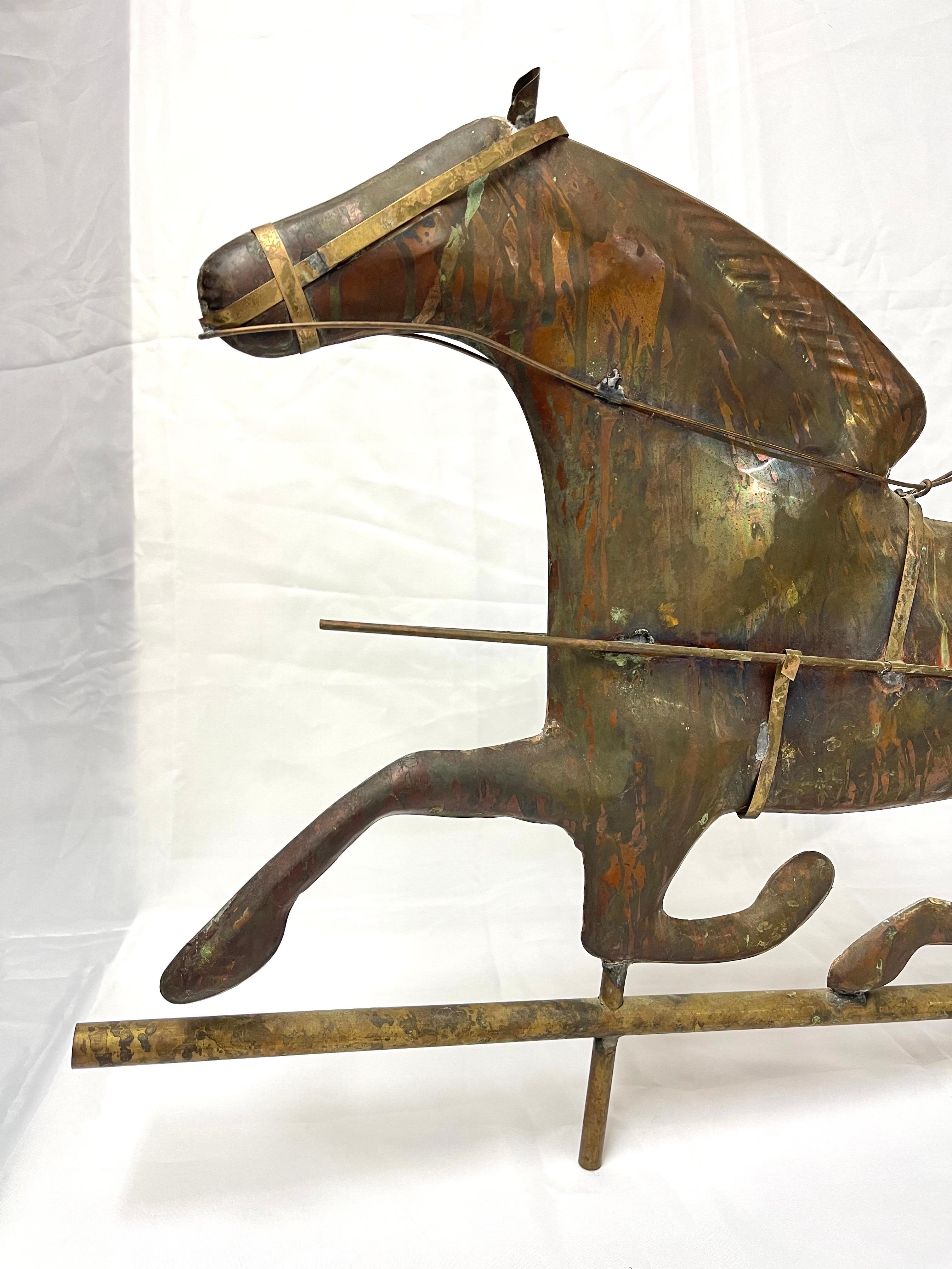 American Classical Antique Copper Horse and Jockey with Sulky Weathervane For Sale