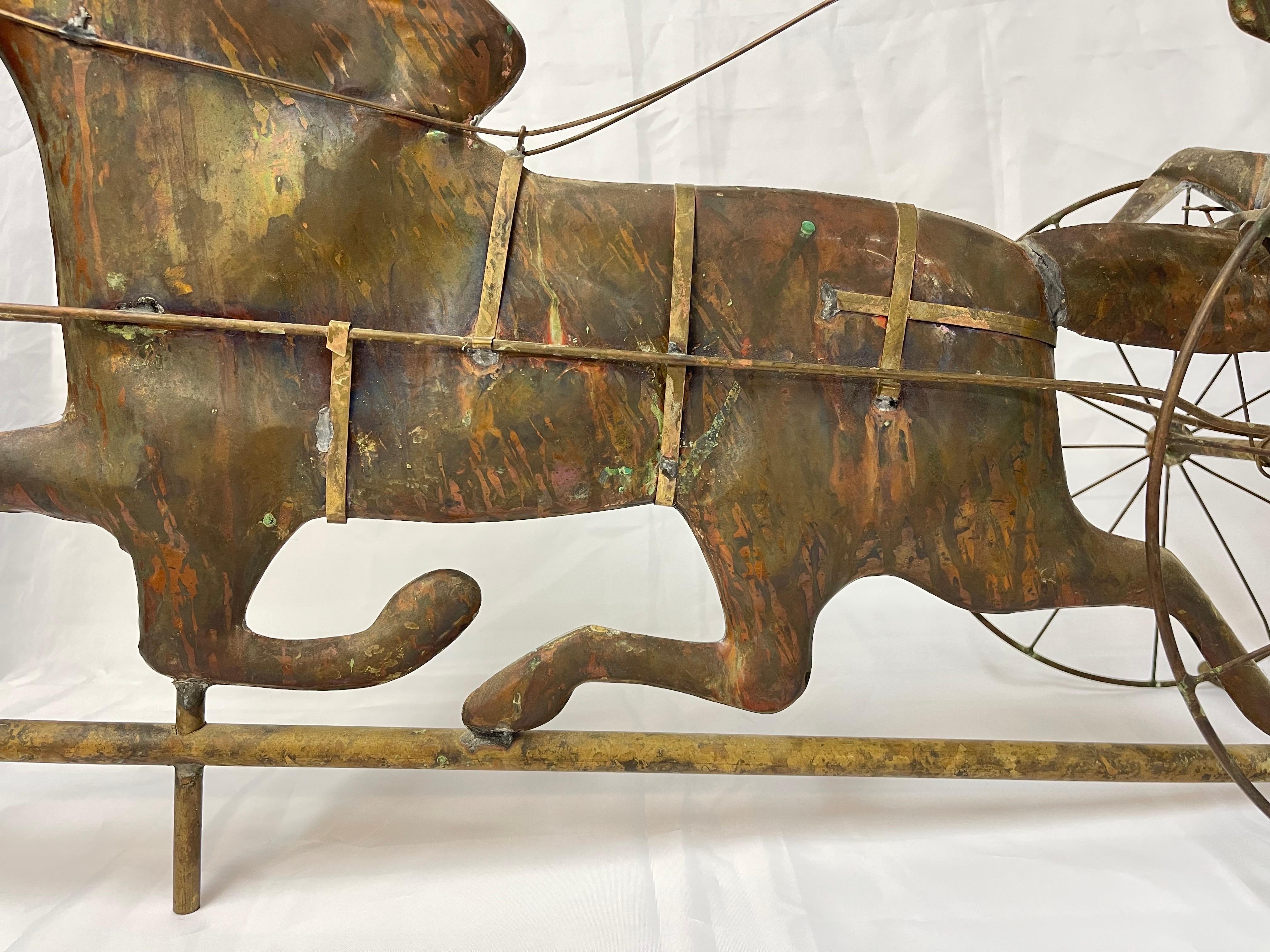 Antique Copper Horse and Jockey with Sulky Weathervane In Good Condition For Sale In Redding, CT