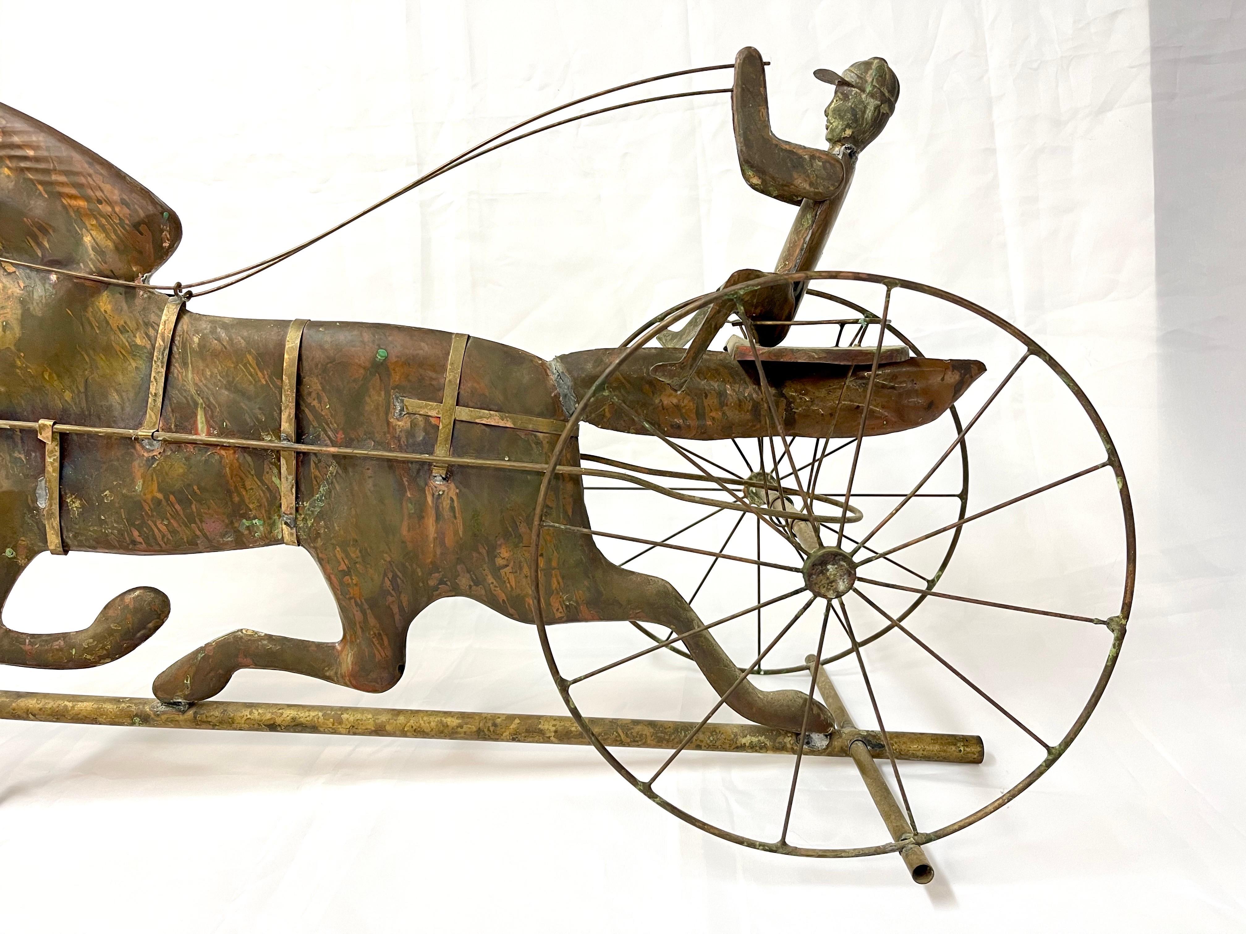 20th Century Antique Copper Horse and Jockey with Sulky Weathervane For Sale