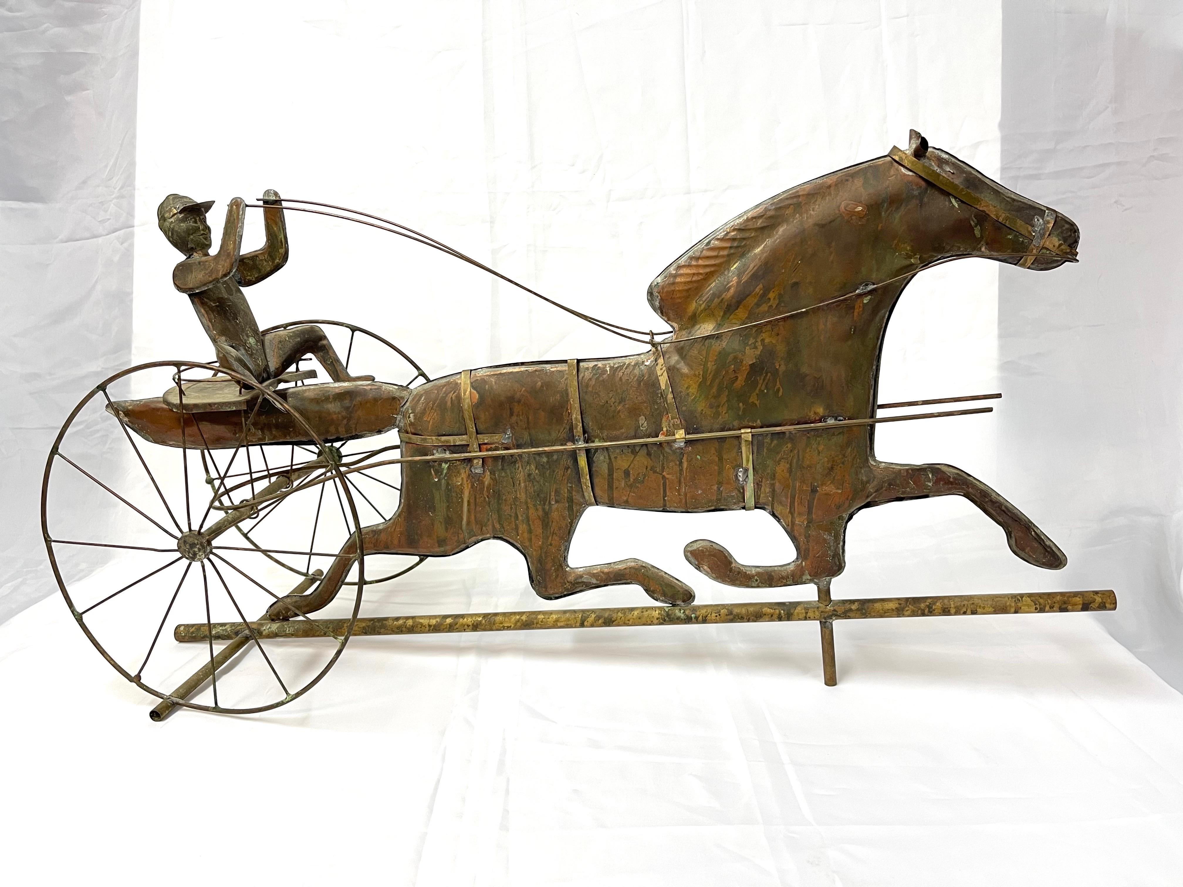 Antikes Kupferpferd und Jockey mit Sulky Weathervane im Angebot 2