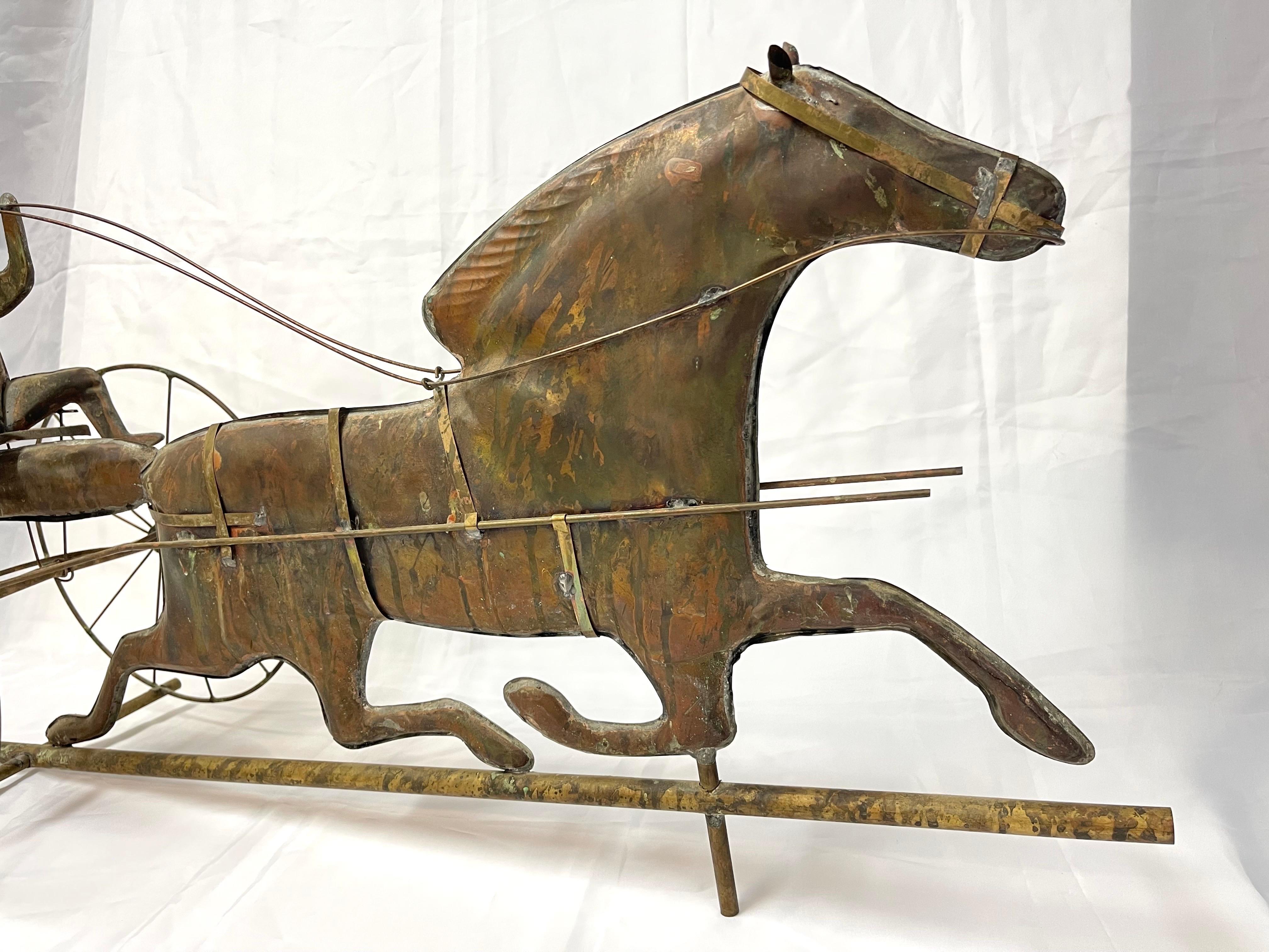 Antikes Kupferpferd und Jockey mit Sulky Weathervane im Angebot 4