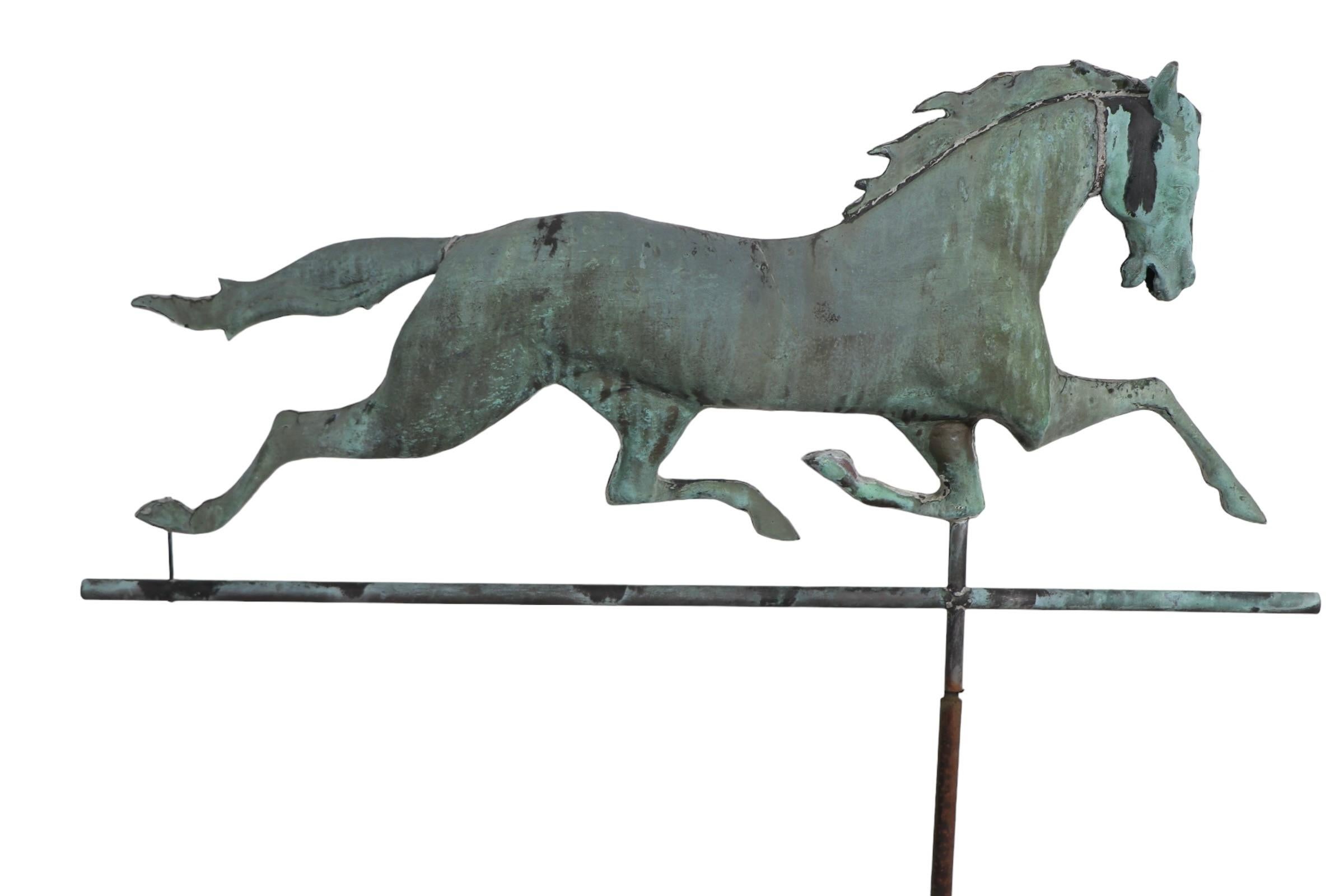 Antique Copper  Horse Weather Vane in Fine Verdigris Finish c Late 19th C. For Sale 4