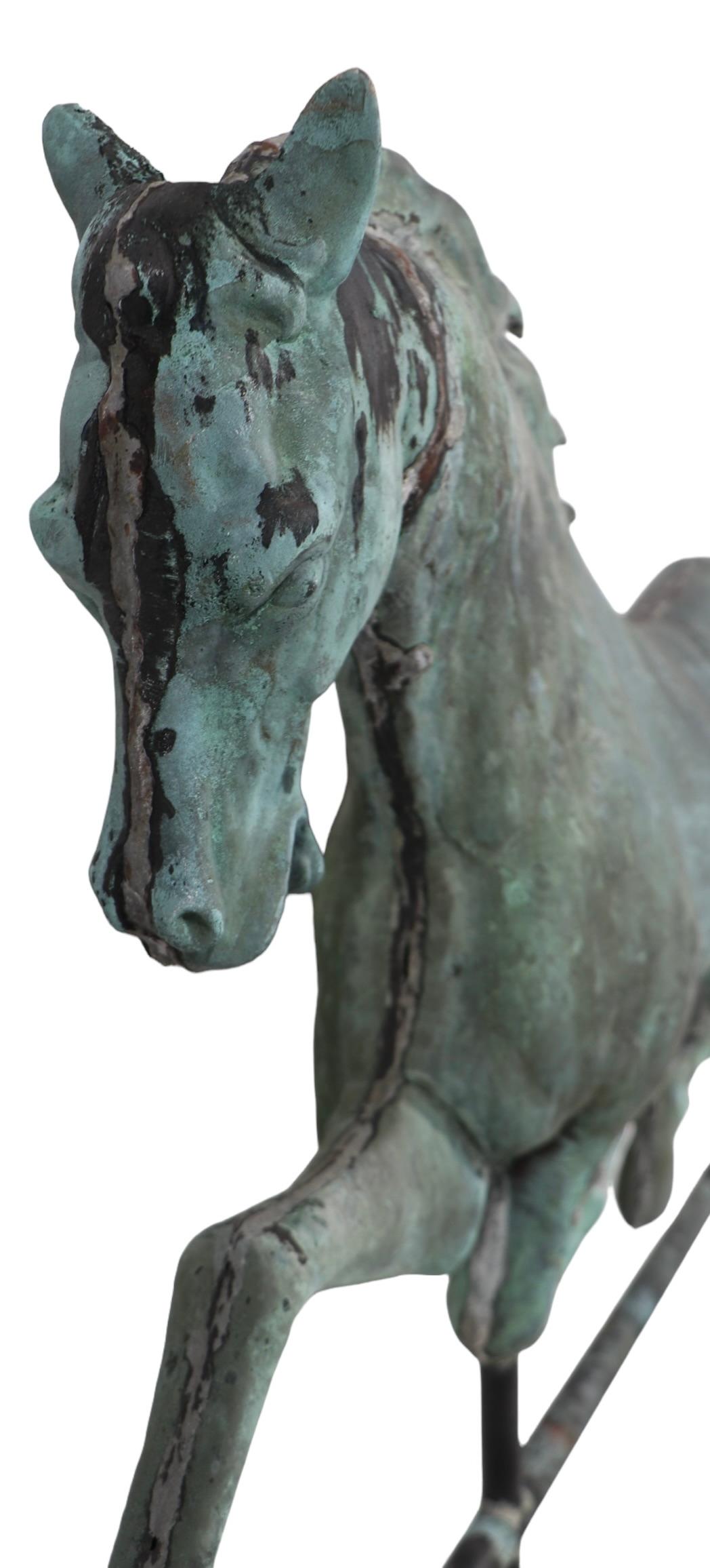 Antique Copper  Horse Weather Vane in Fine Verdigris Finish c Late 19th C. For Sale 6