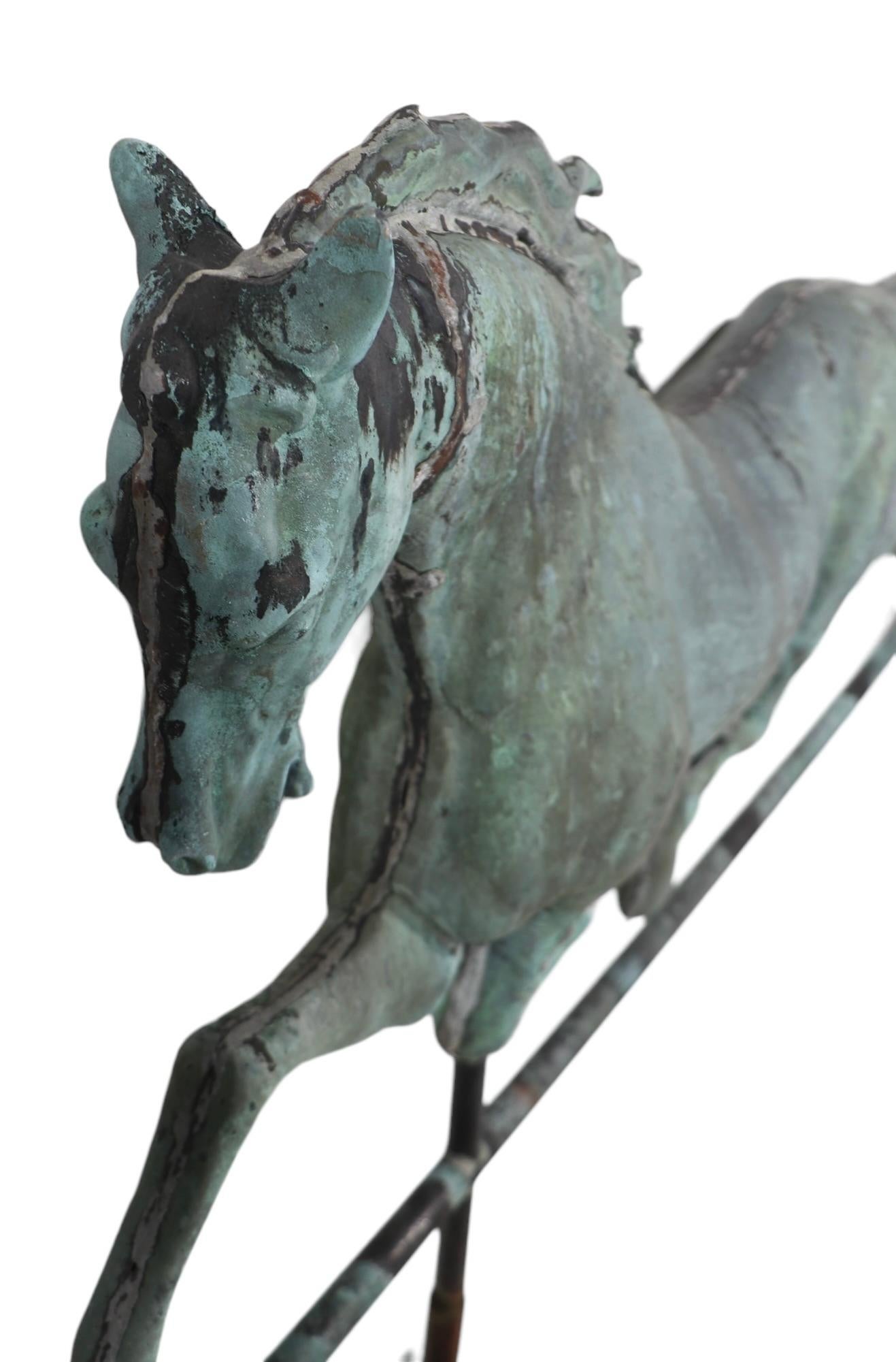 Antique Copper  Horse Weather Vane in Fine Verdigris Finish c Late 19th C. For Sale 7