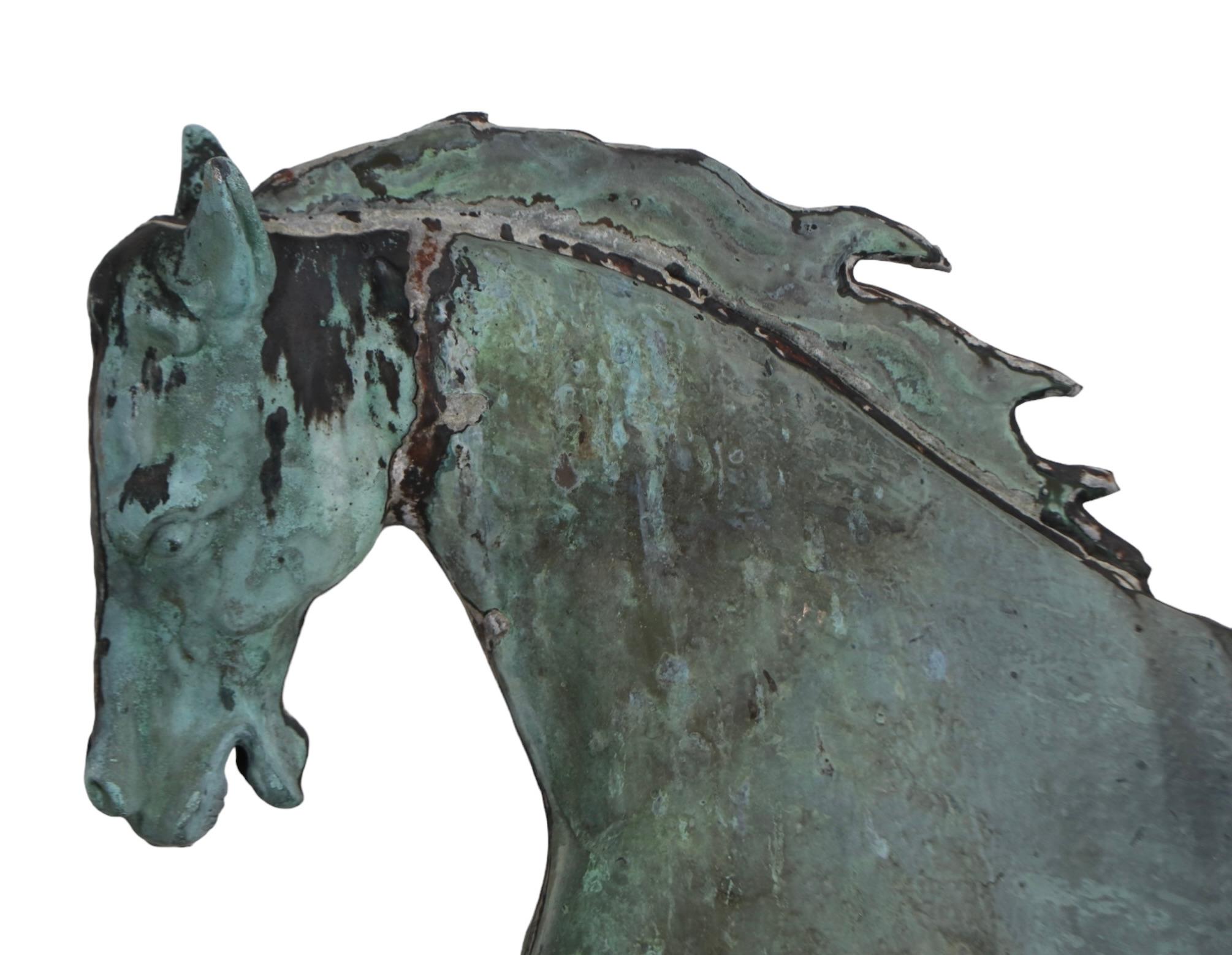 Antique Copper  Horse Weather Vane in Fine Verdigris Finish c Late 19th C. For Sale 8