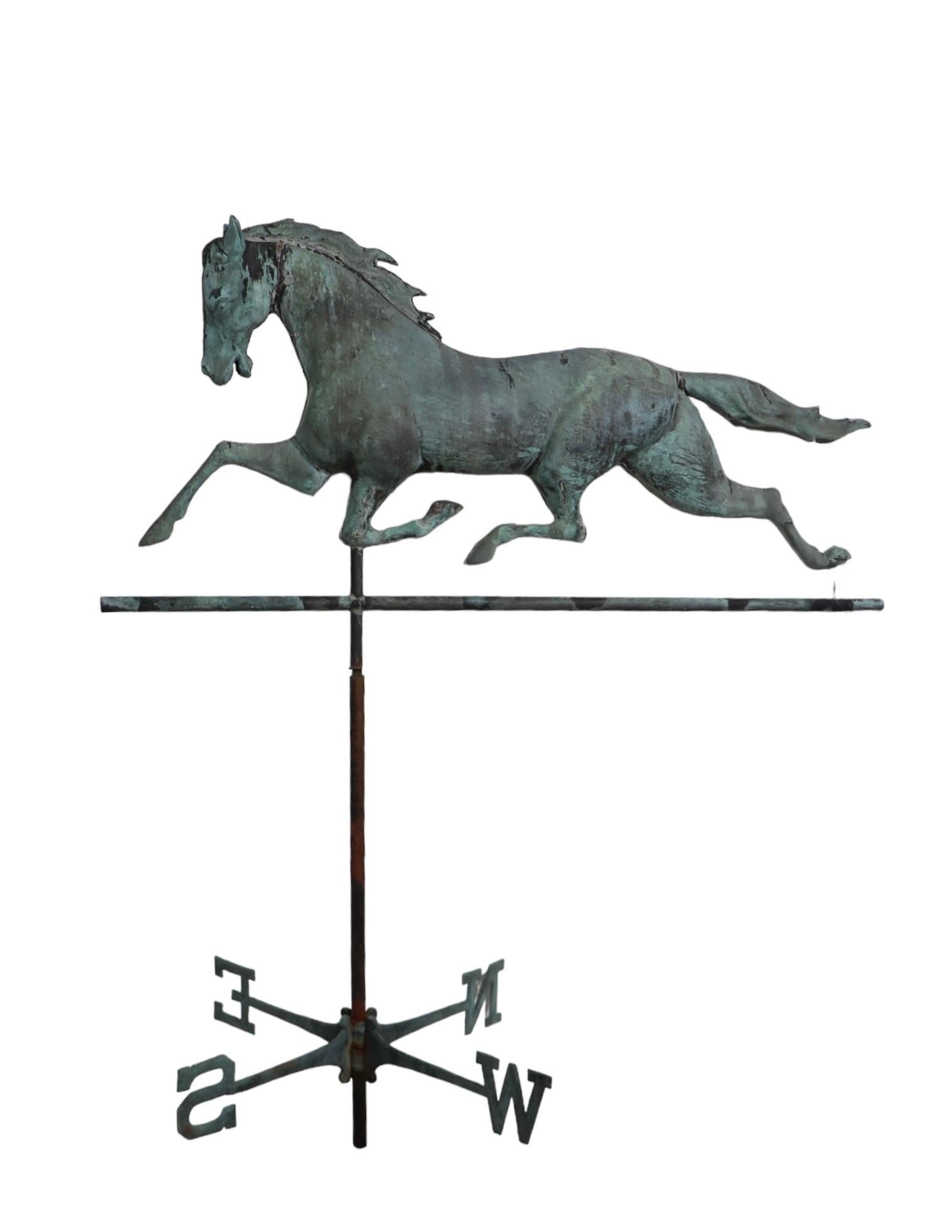Antique Copper  Horse Weather Vane in Fine Verdigris Finish c Late 19th C. For Sale 9