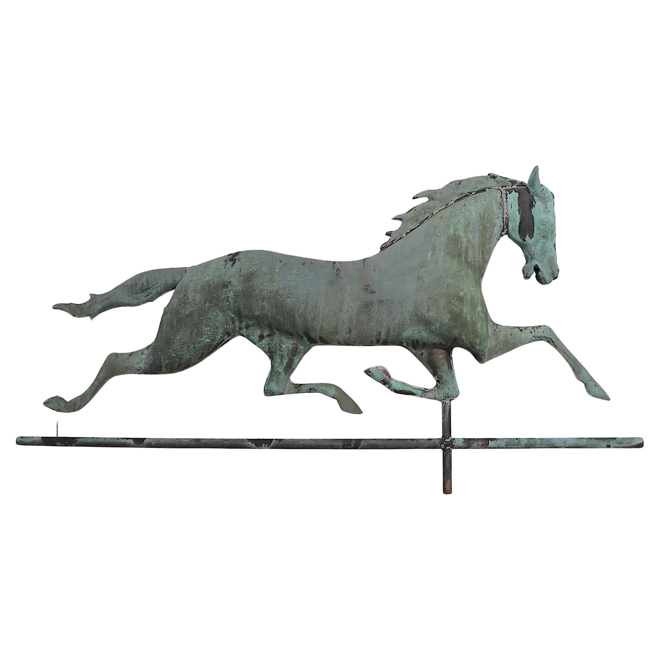 American Classical Antique Copper  Horse Weather Vane in Fine Verdigris Finish c Late 19th C. For Sale