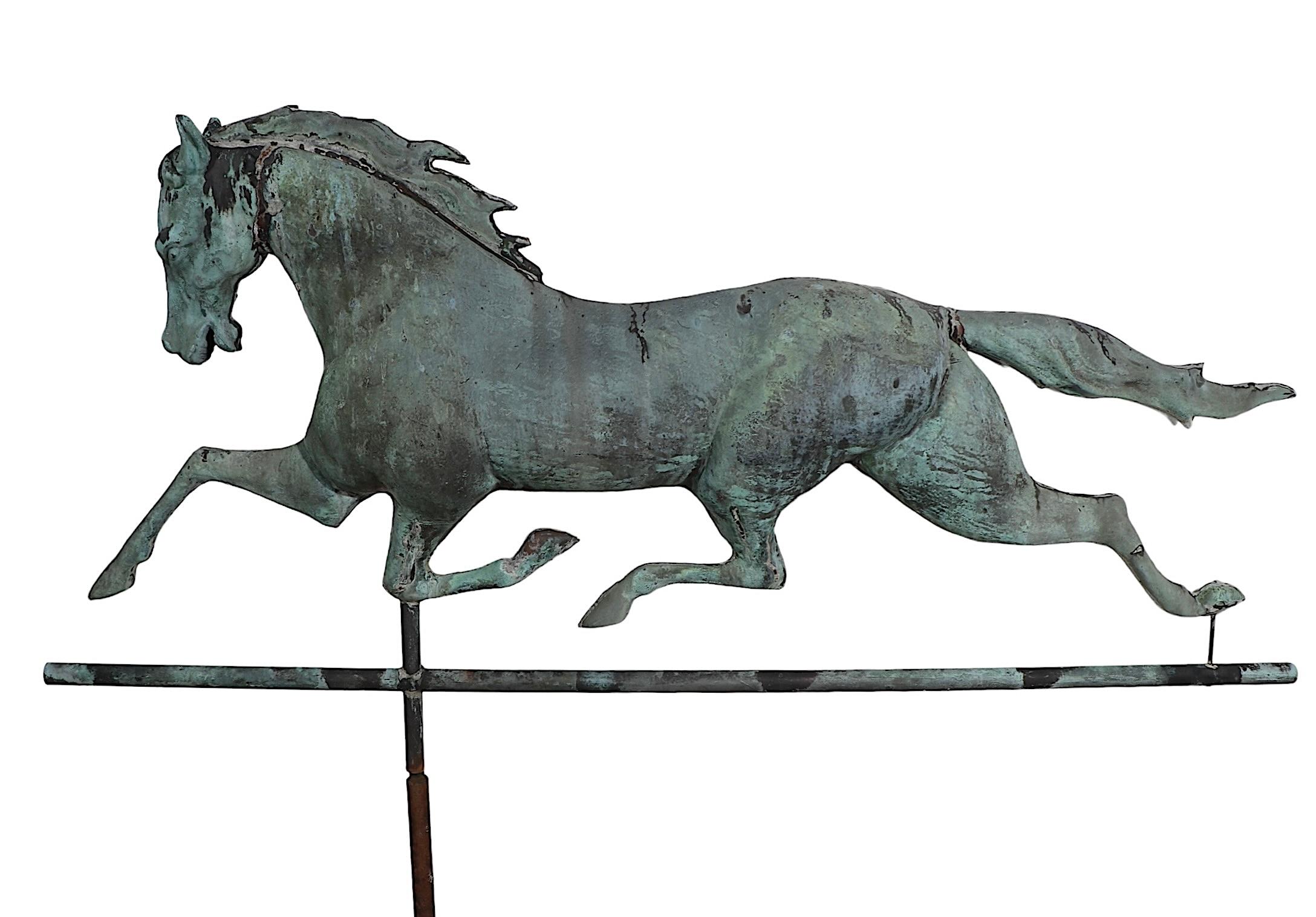 19th Century Antique Copper  Horse Weather Vane in Fine Verdigris Finish c Late 19th C. For Sale