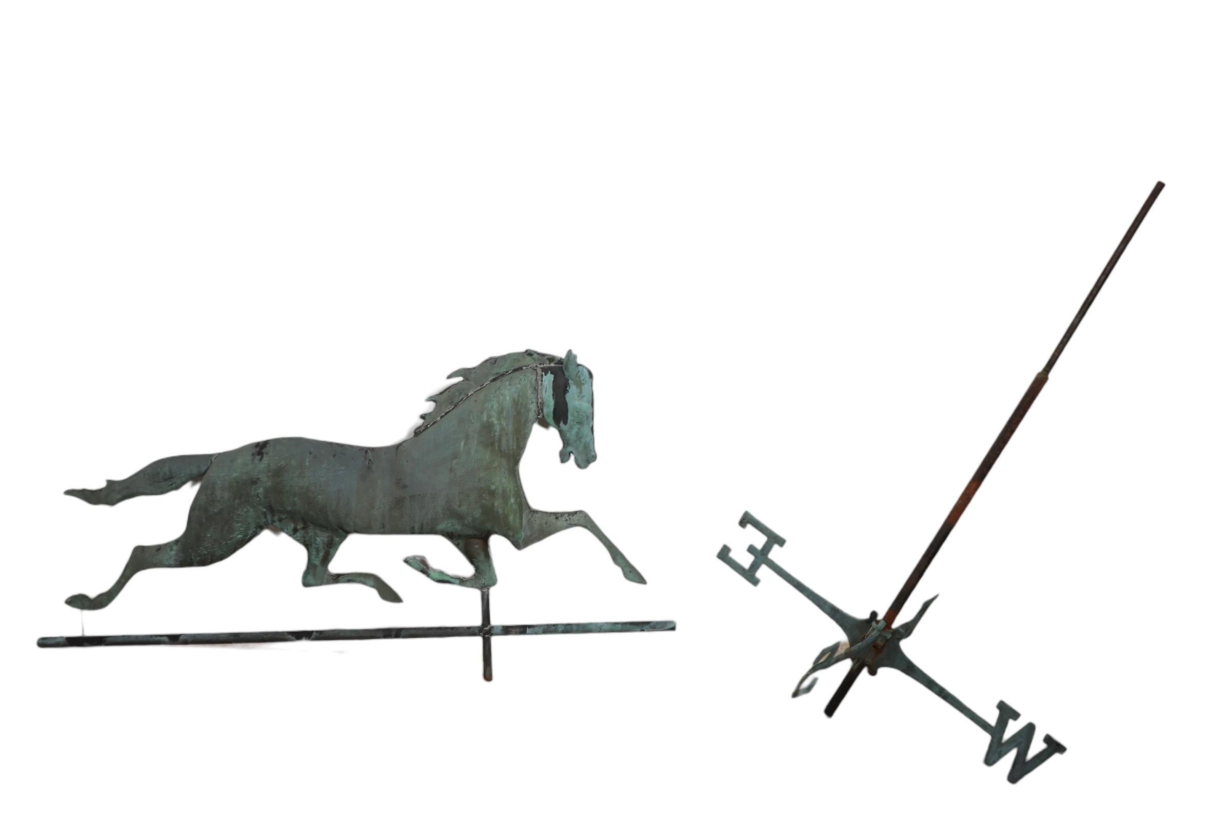 Antique Copper  Horse Weather Vane in Fine Verdigris Finish c Late 19th C. For Sale 1