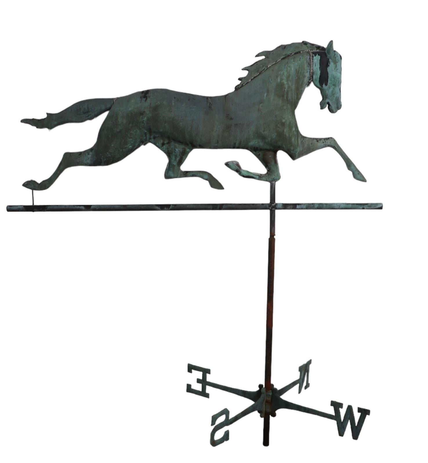 Antique Copper  Horse Weather Vane in Fine Verdigris Finish c Late 19th C. For Sale 3