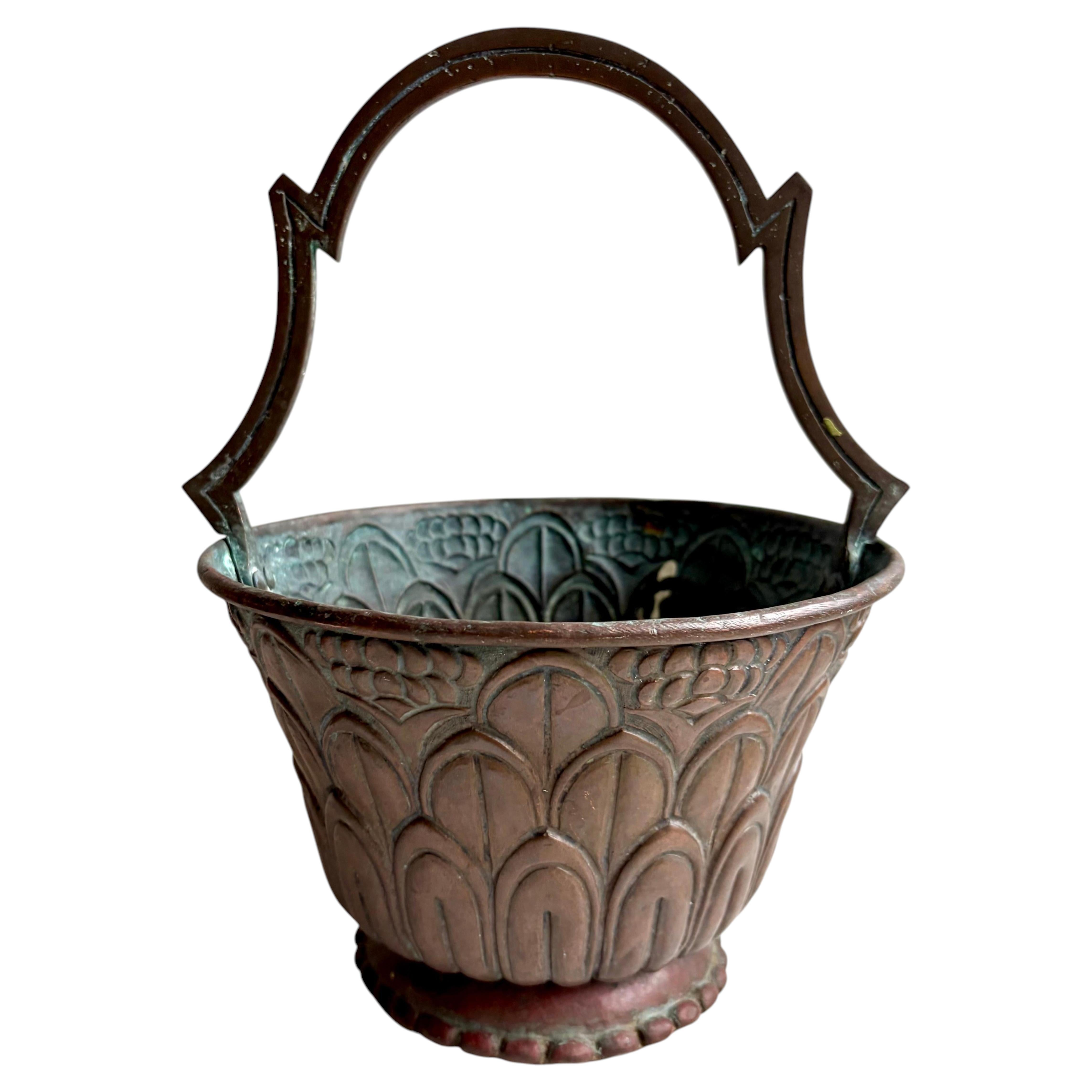 Antique Copper Jardinière or Garden Trug with a Distinct Raised Petal Pattern For Sale