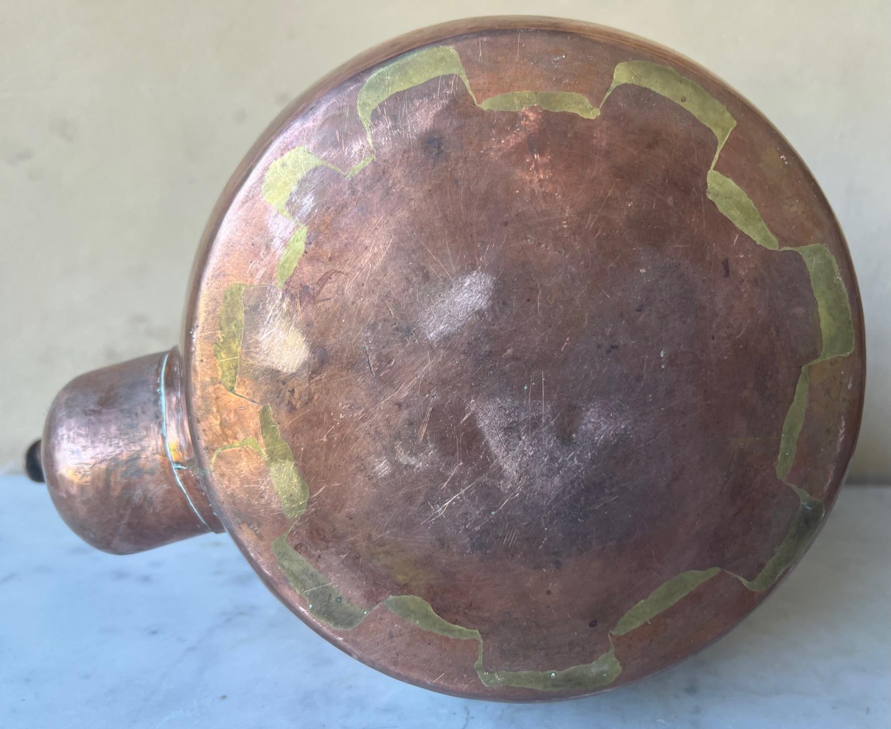Unknown Antique Copper Kettle with Unique Handle For Sale