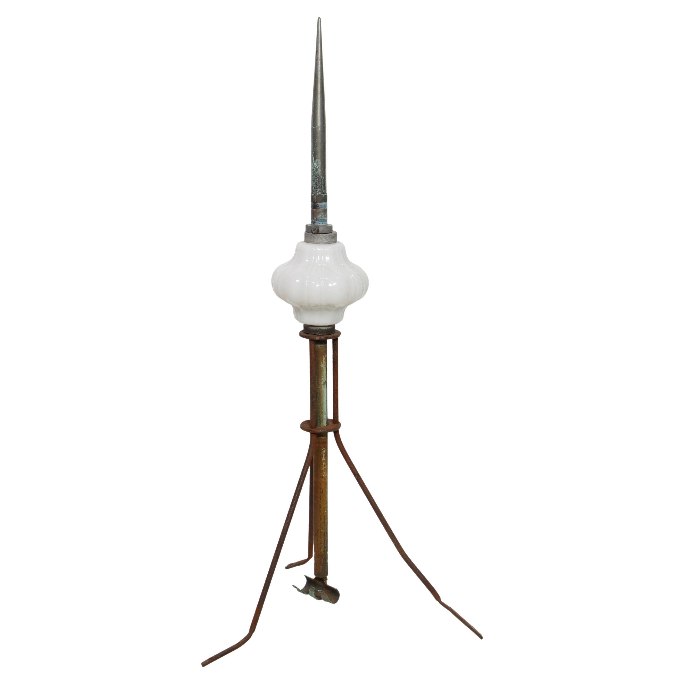 Antique Copper Lightning Rod White Glass Indicator Shade