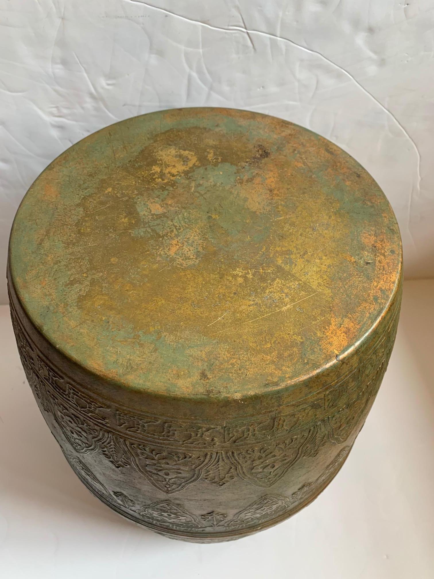 Early 20th Century Antique Copper Moroccan Cylindrical Garden Seat End Table