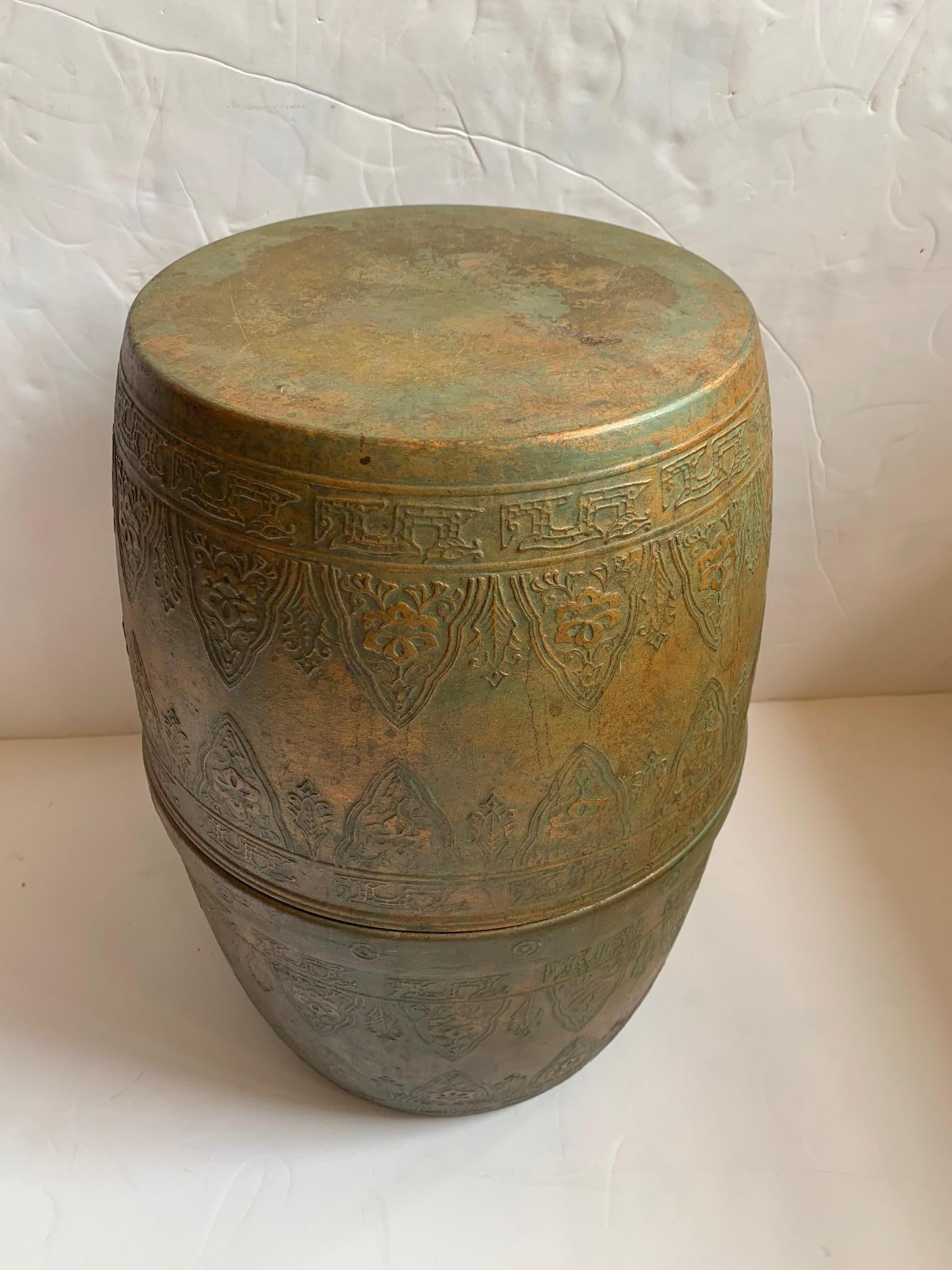 Antique Copper Moroccan Cylindrical Garden Seat End Table 2