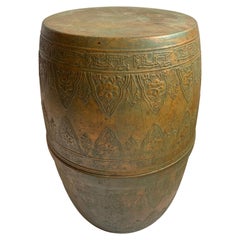 Antique Copper Moroccan Cylindrical Garden Seat End Table