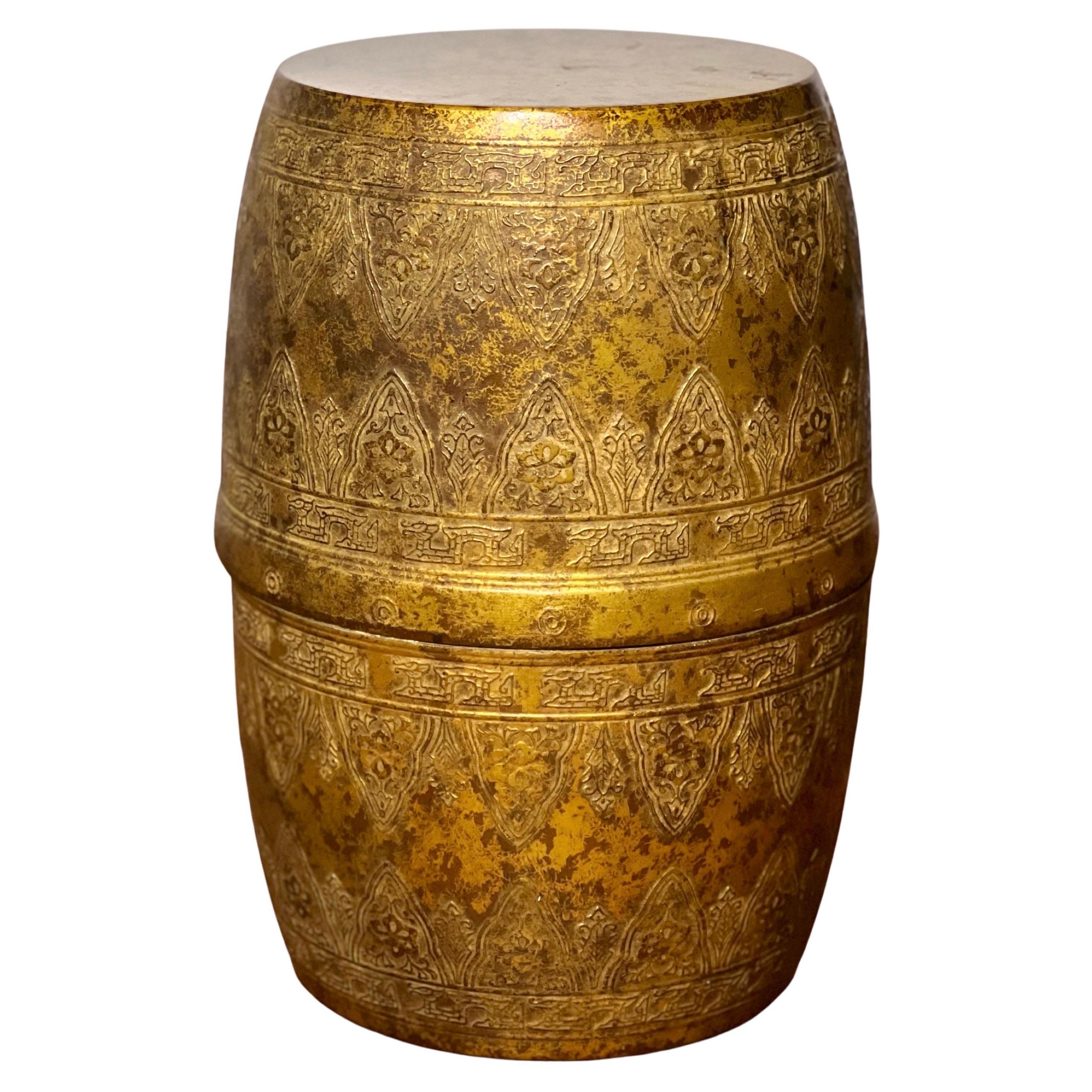 Tavolo a tamburo marocchino in rame antico o sgabello da giardino