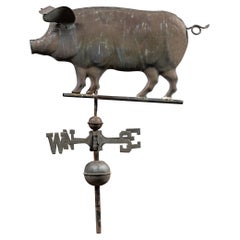 Antique Copper Pig and Directionals Weathervane Set