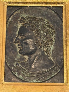 Antique Copper Plaque of Roman Boy in Giltwood Frame