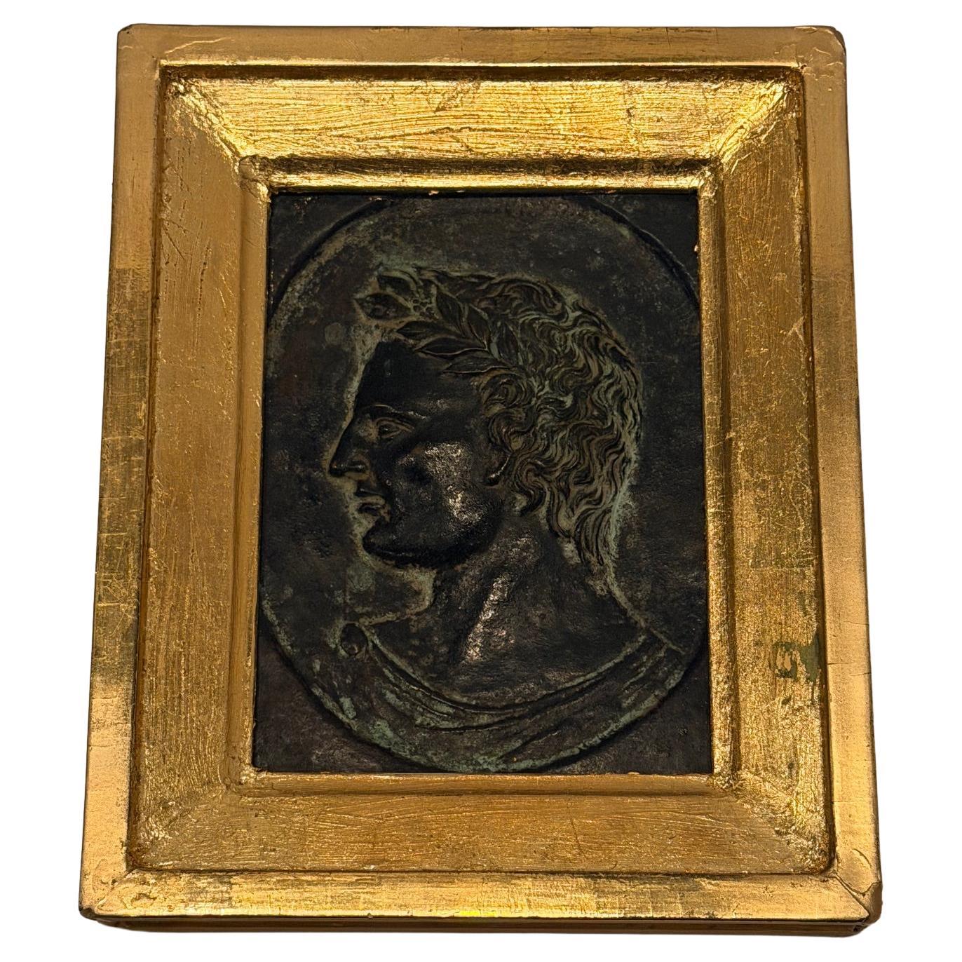 Antique Copper Plaque of Roman Boy in Giltwood Frame