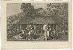 Antique Copper Plate Engraving Depicting Natives of Tahiti Dancing, 1803