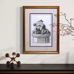 Antique Copper Plate Engraving of a Sculpture of Two Men Wrestling