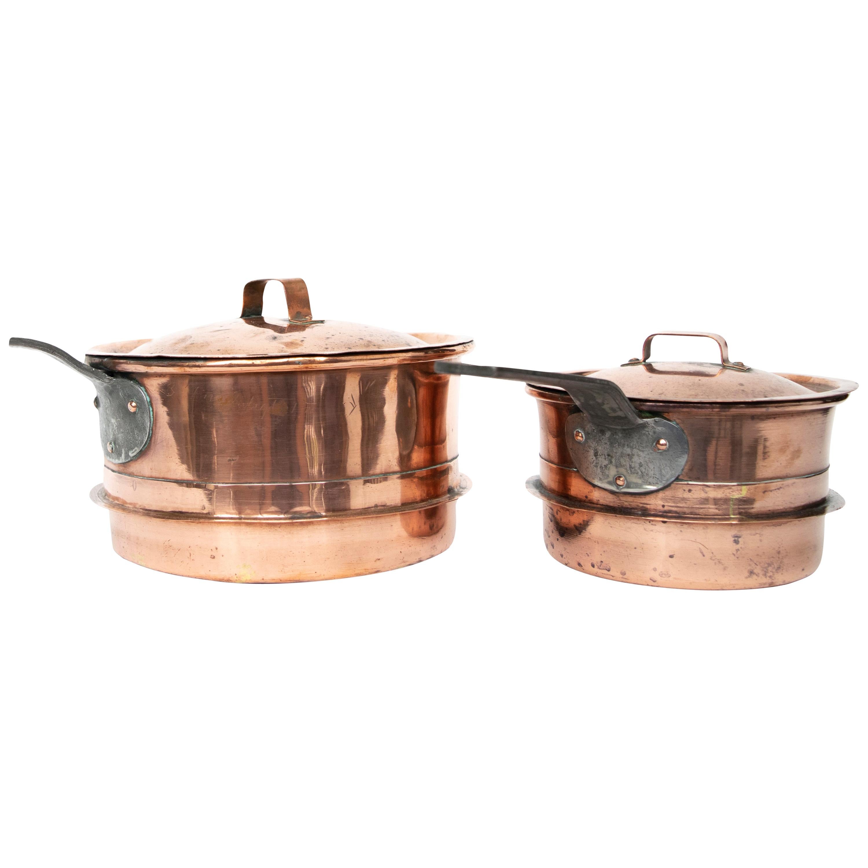 Antique Copper Saucepan with Cast Iron Handle Medium Size from Sweden, Late 1800 For Sale