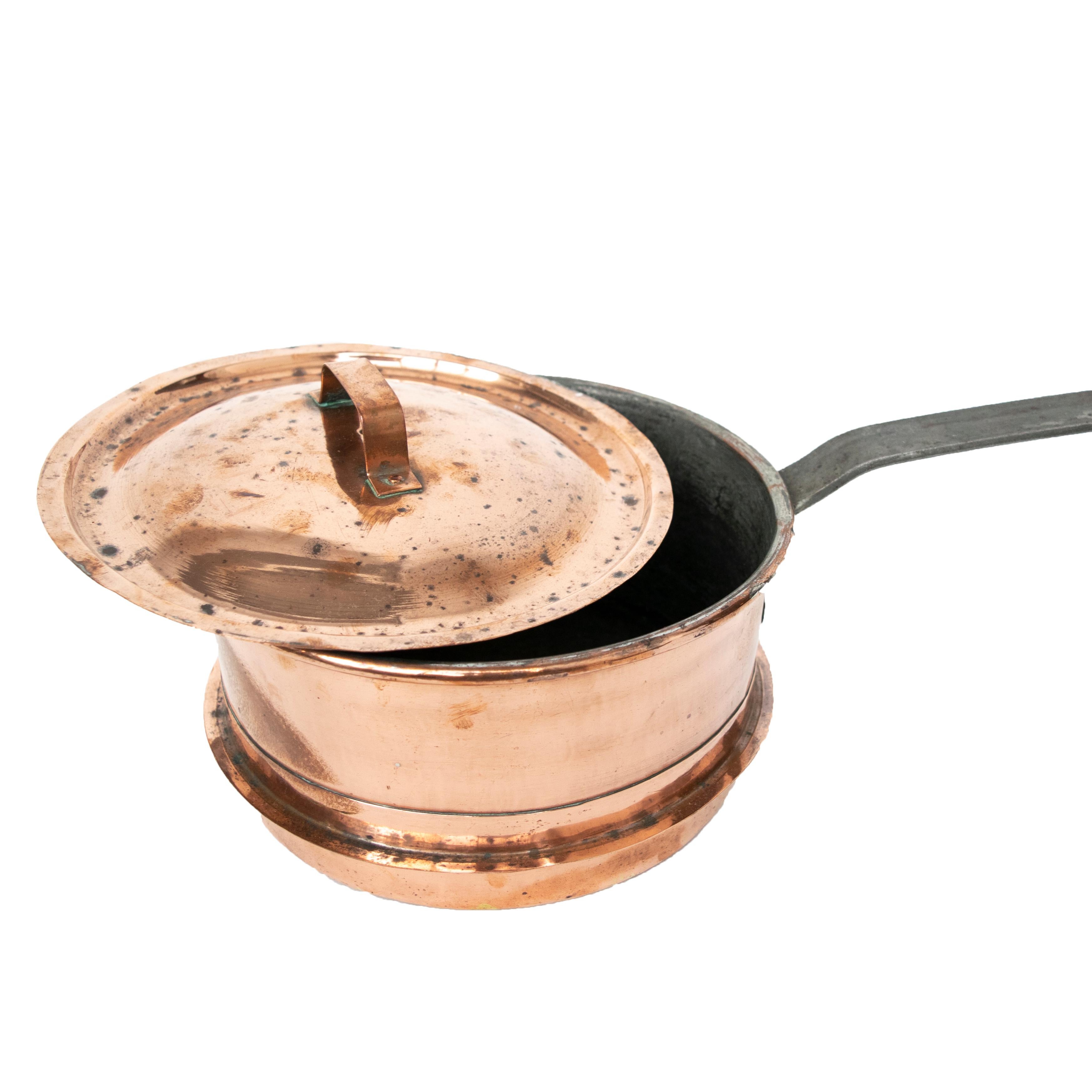 Swedish Antique Copper Saucepan with Cast Iron Handle, Small Size from Sweden Late 1800 For Sale