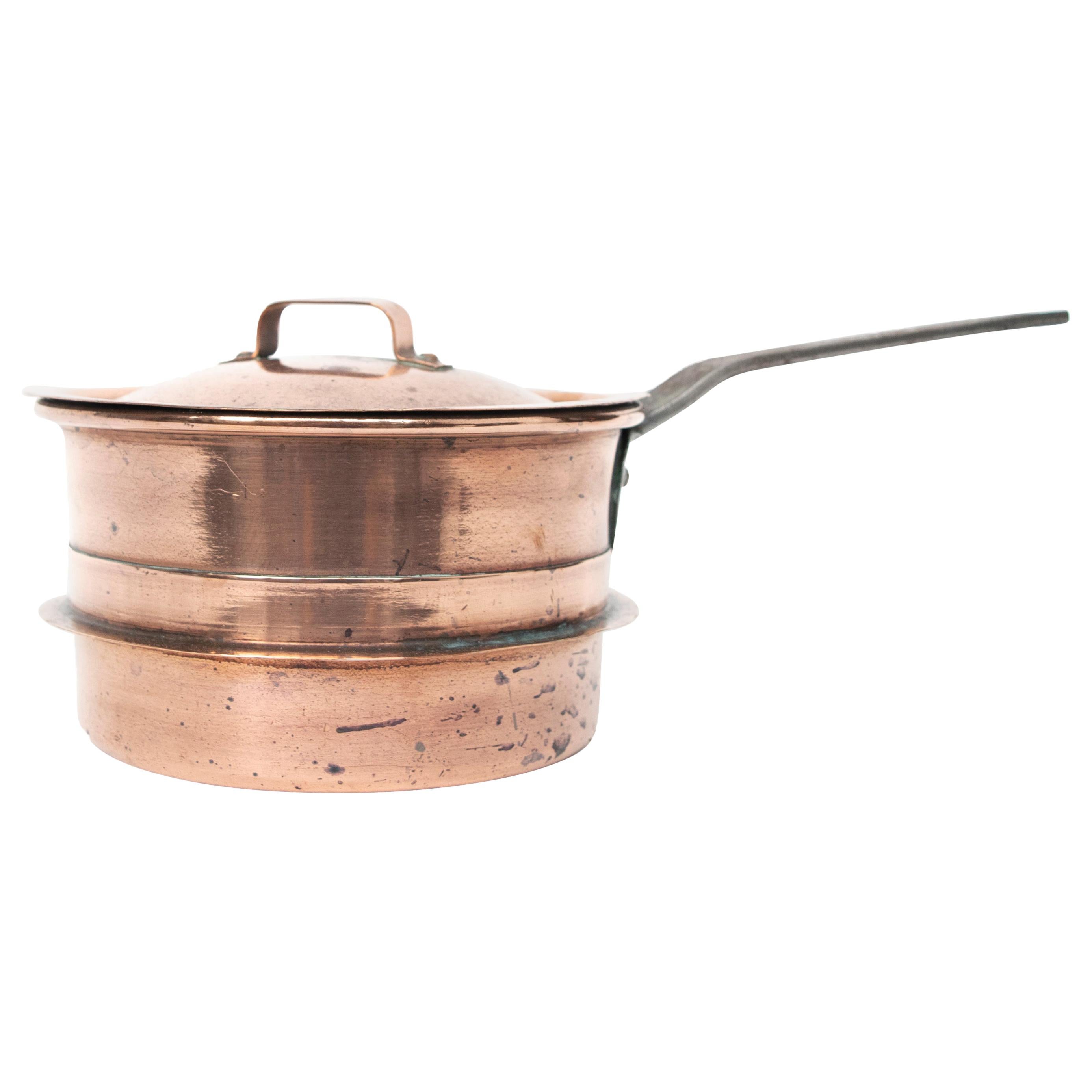 Antique Copper Saucepan with Cast Iron Handle, Small Size from Sweden Late 1800 For Sale