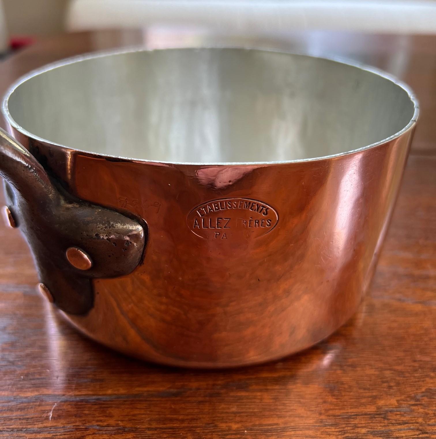 Antique Copper Saucepan with Iron Handle from Établissements Allez