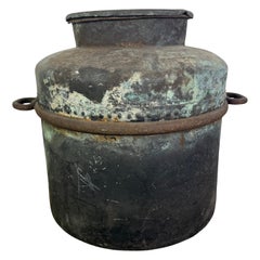 Antiguo Recipiente de Almacenamiento de Cobre con Pátina de Verdigris, Siglo XIX
