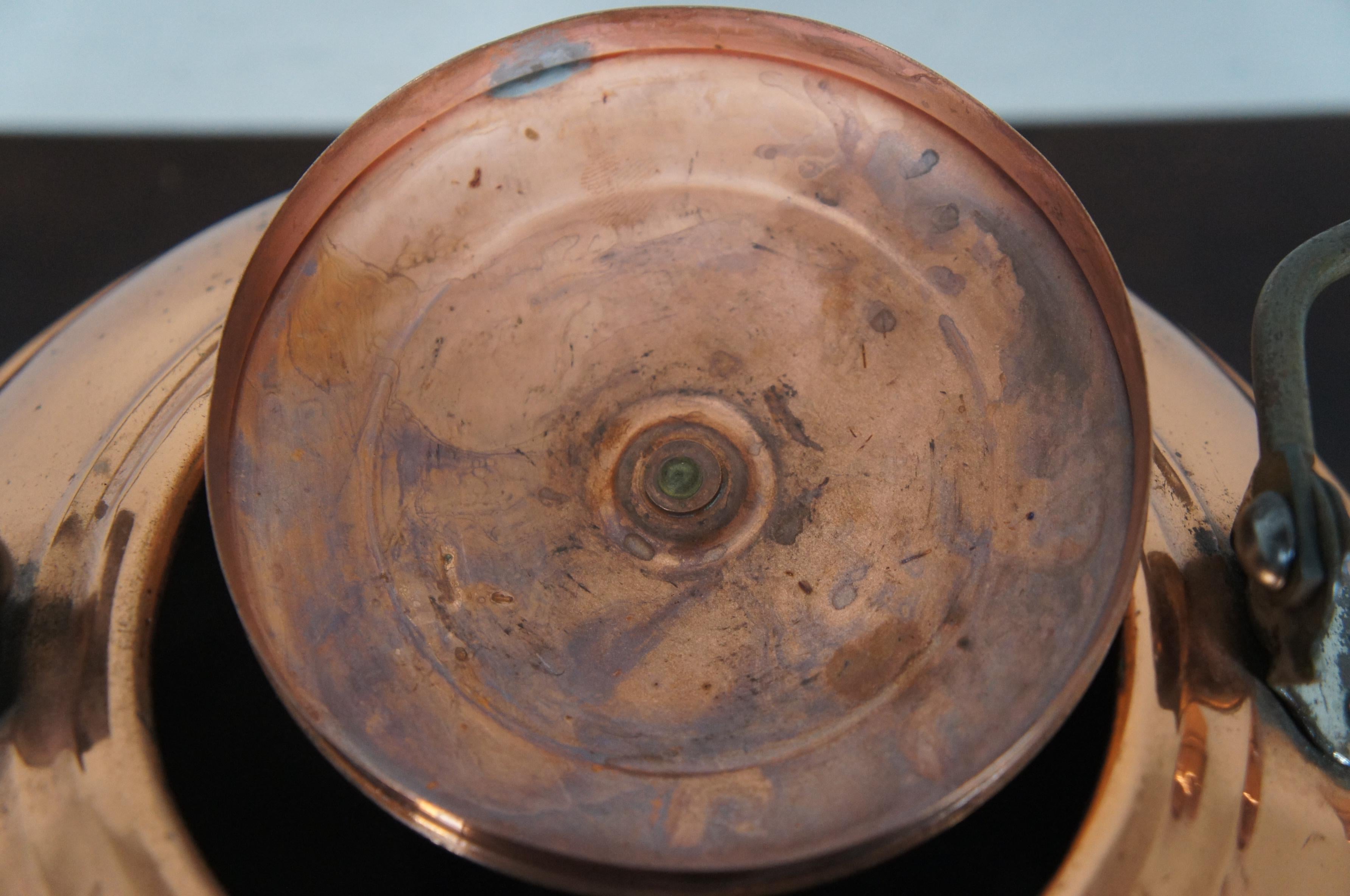 Antique Copper Tea Kettle Coffee Pot Straight Spout Rustic Wooden Handle 6