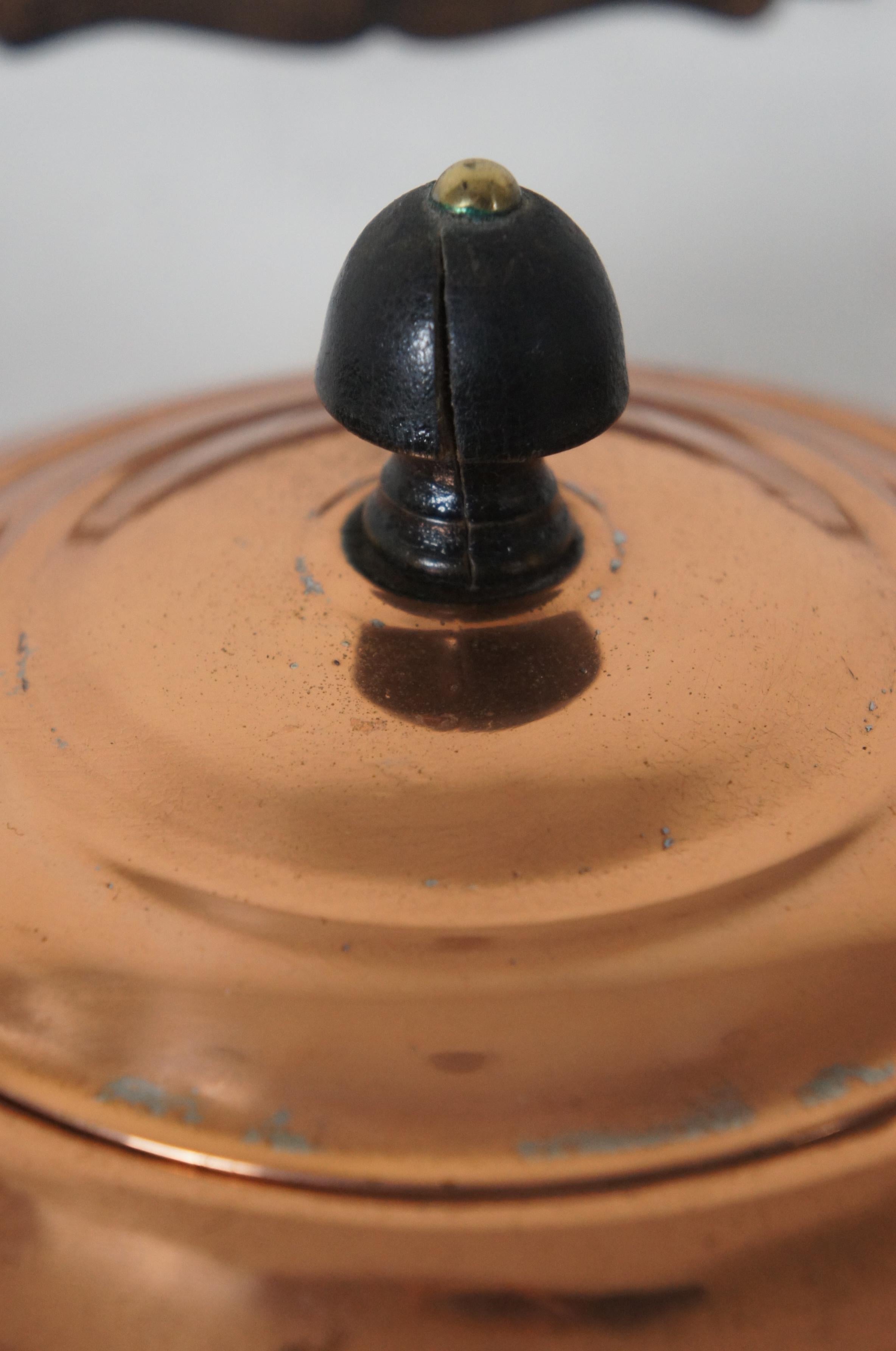 Antique Copper Tea Kettle Coffee Pot Straight Spout Rustic Wooden Handle 7